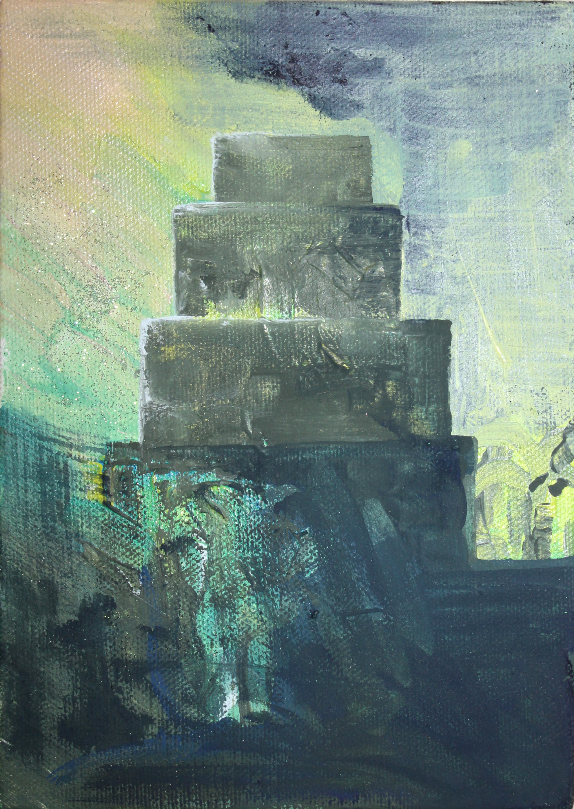 I’ve gone to wash my eyelids in the rain2015Acrylic and glitter on canvas board