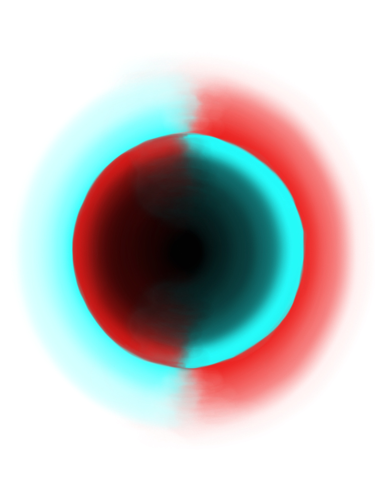 4. White to cyan, red to black, black to cyan, red to white gradations, hard edged middle disk.