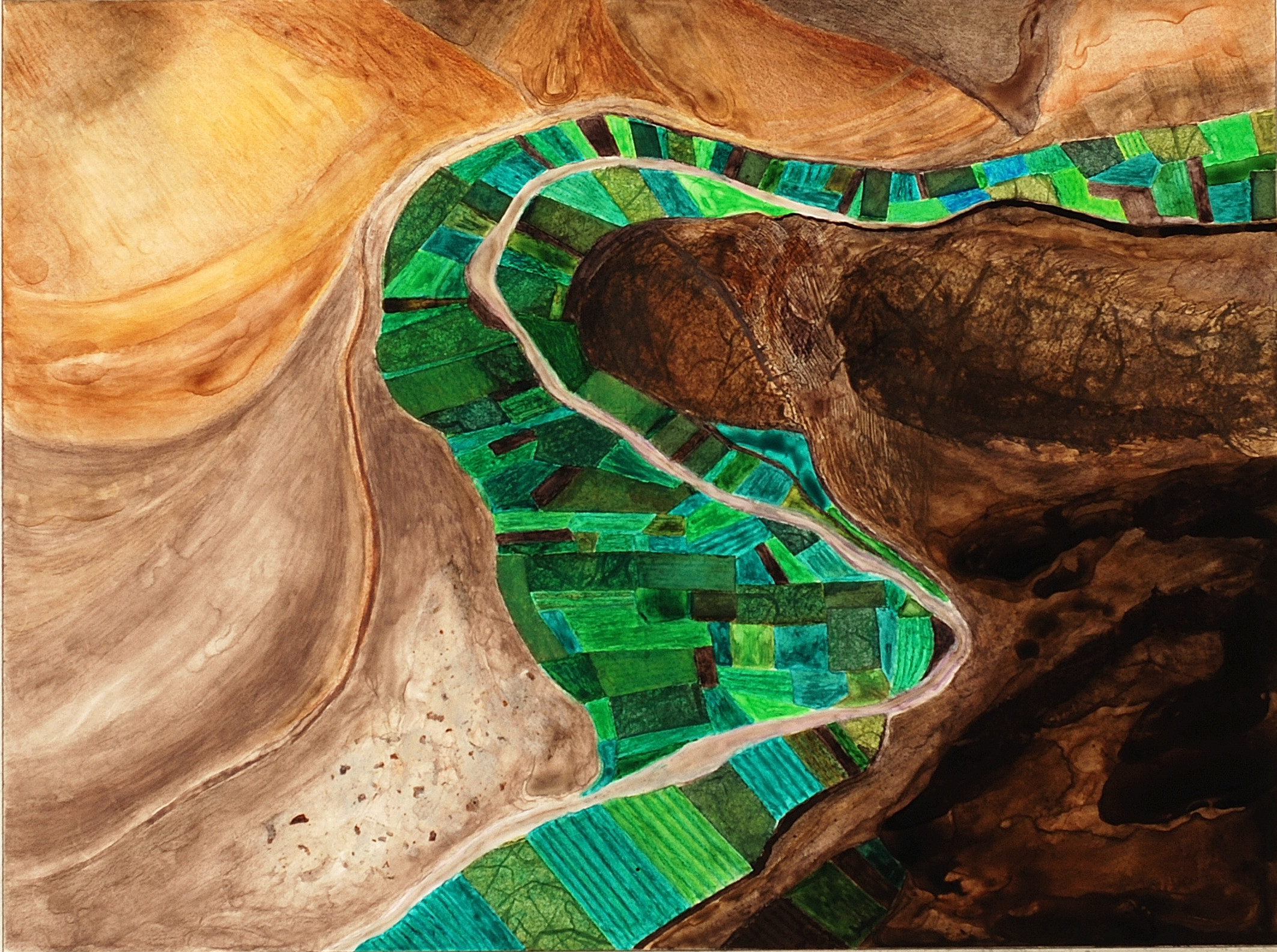 Aerial Curve, 2020, mixed media, 9 x 12 inches