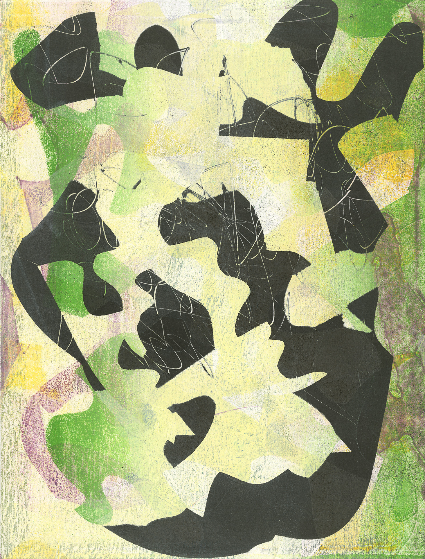 Untitled, 2019, monoprint on paper, 18 × 14".