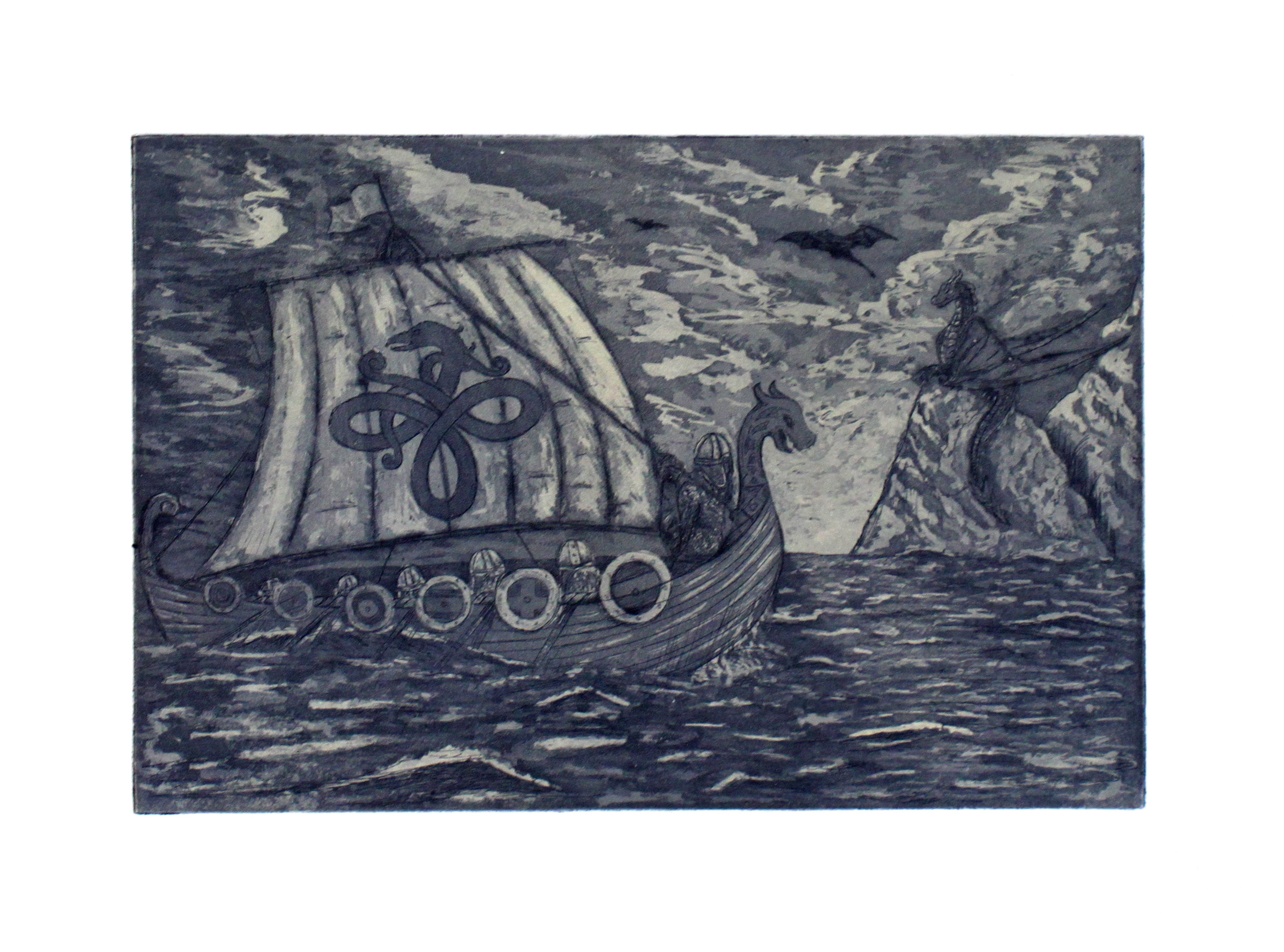 Viking Boat, June 2013, etching