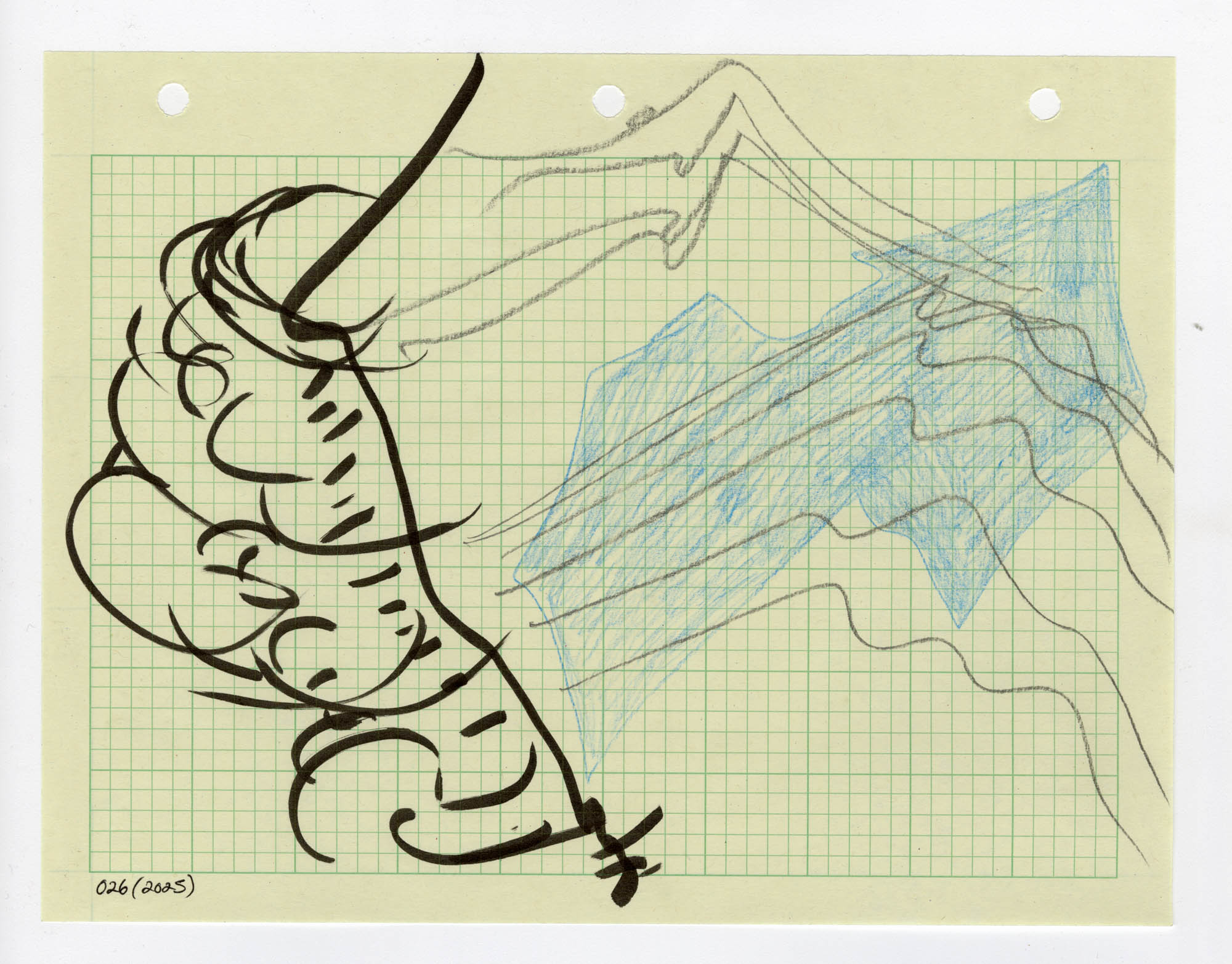 026. 2025. Graphite, colored pencil, and marker on graph paper. 11" by 8.5"