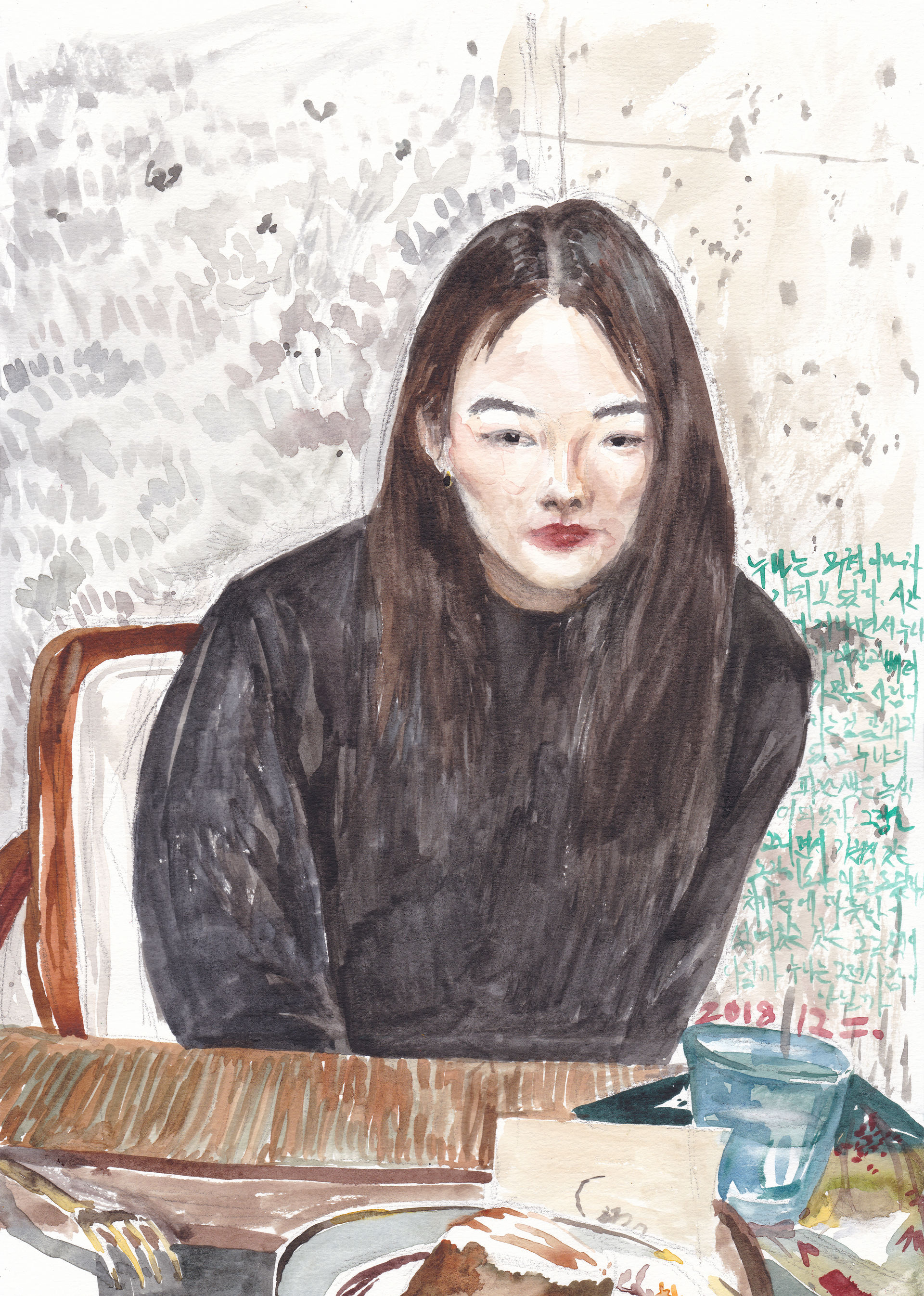 올곧게 나아가는 누나, 2018, watercolor on paper, 29.7*21(cm)