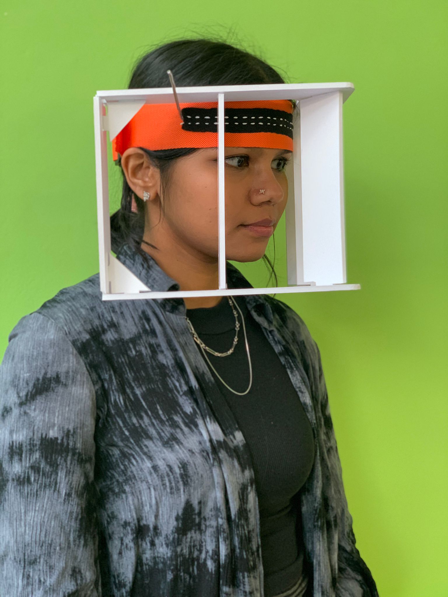 Testing out fit with head band