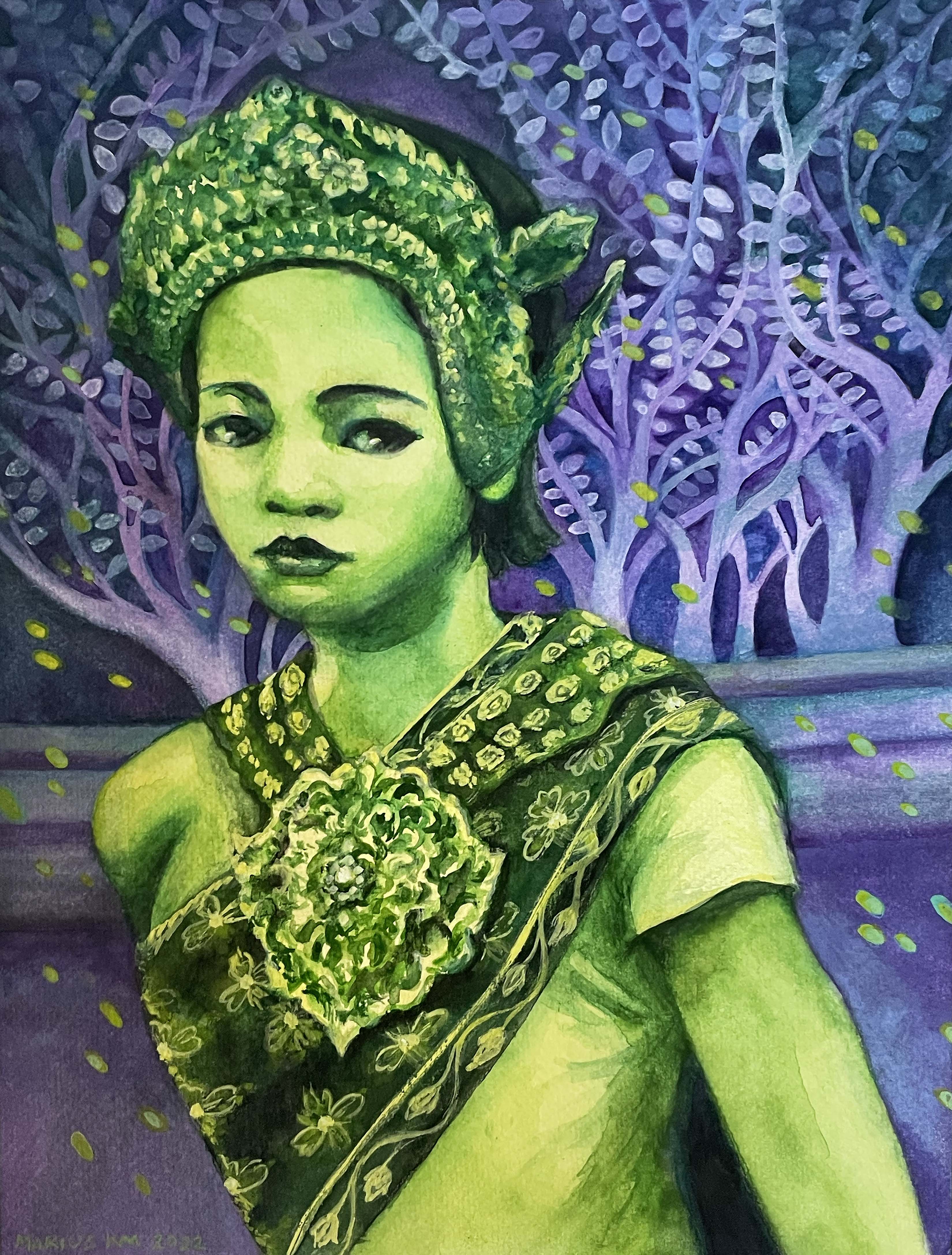 "Green Dancer." Watercolor and colored pencil on paper. 11 x 14 in. 2023.