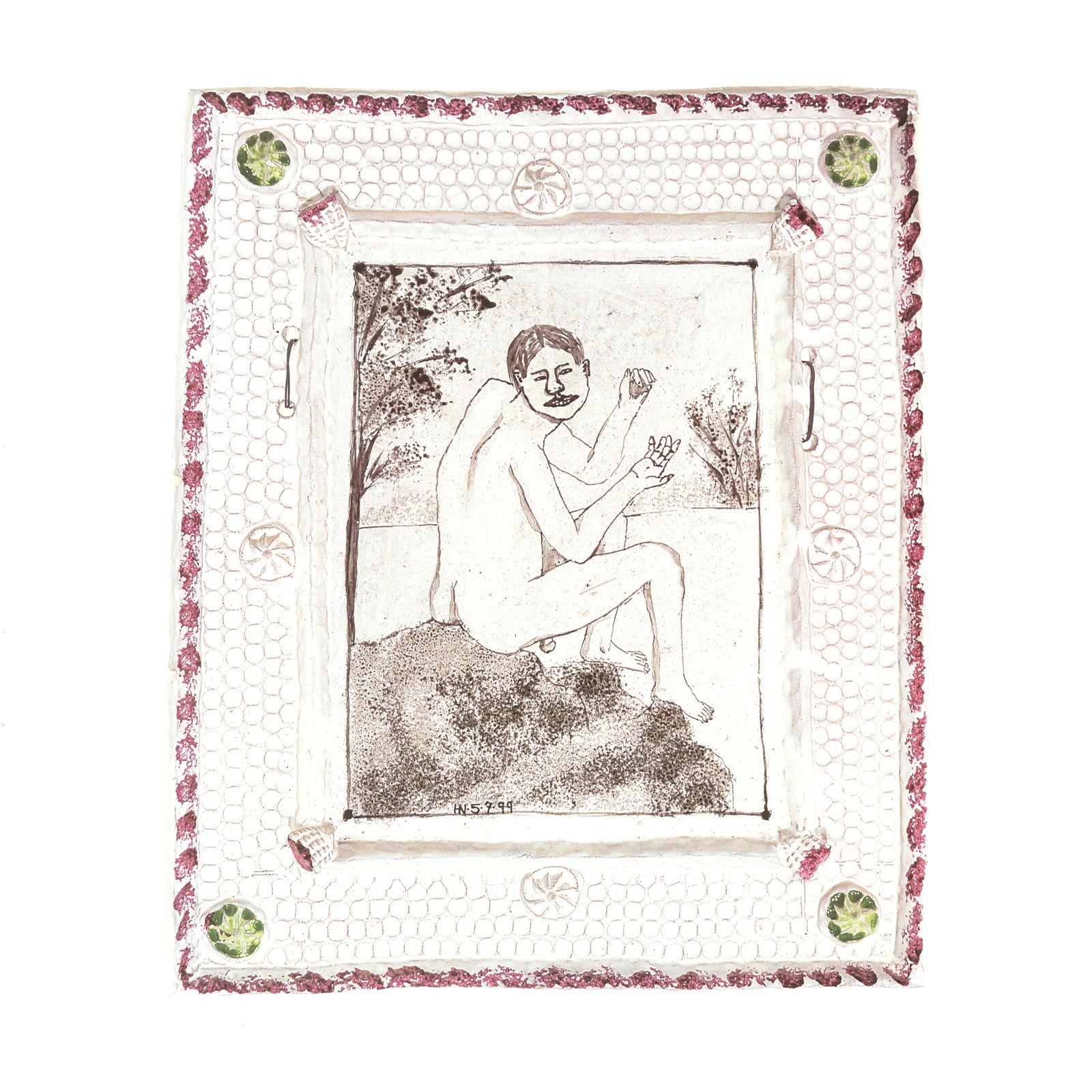 Sitting nude plaque, 7.7.1999Glazed ceramic stoneware35 x 29cm