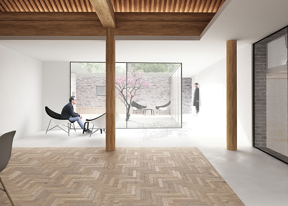 interior view of the wooden-structure pavilion
