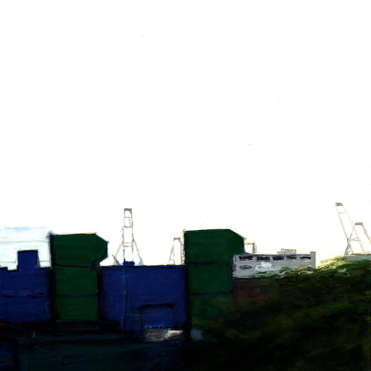 Magai, Blue and Green Containers, 2023, Oil on panel, 12 x 12 in.
