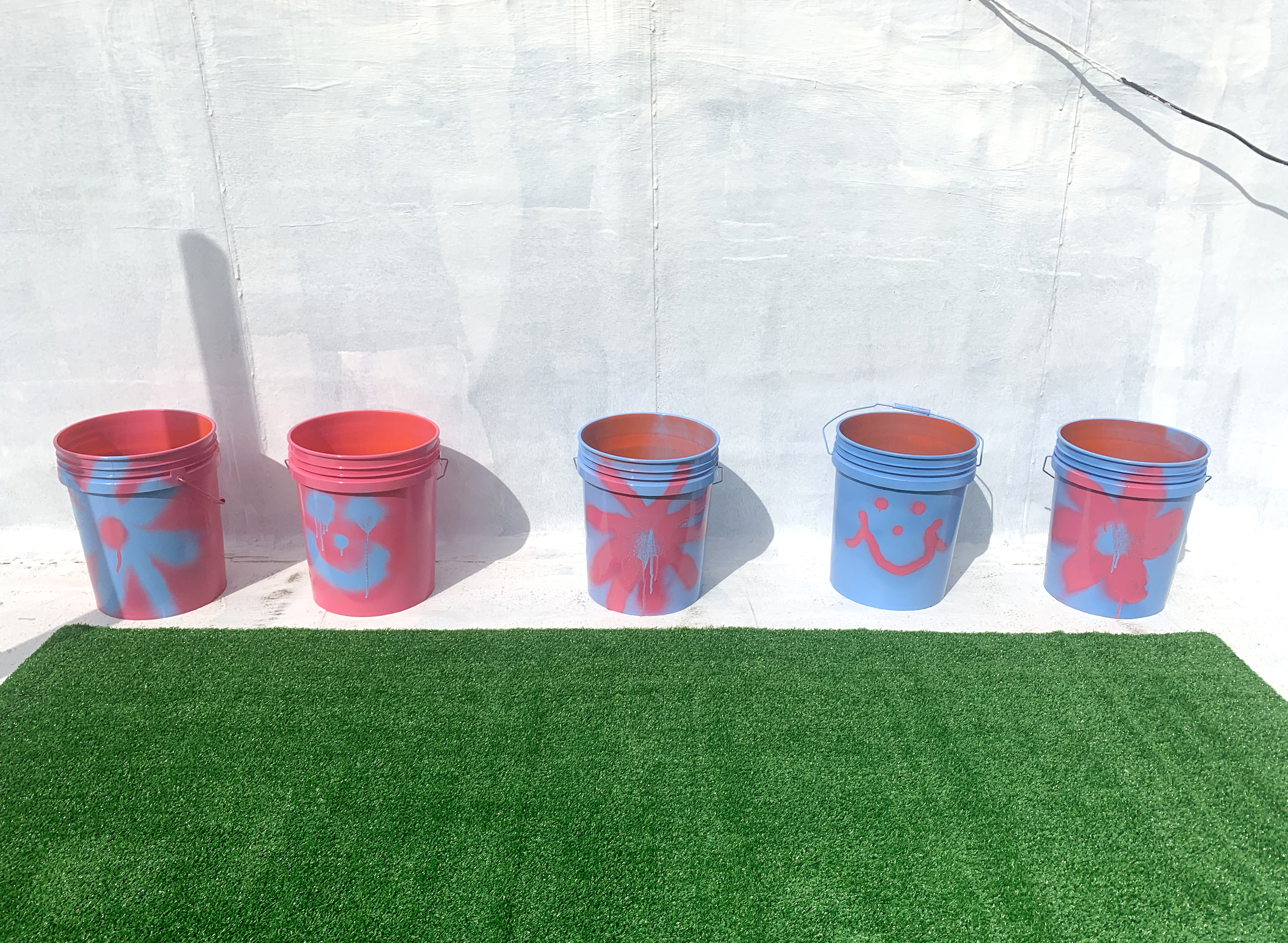 All 5 buckets lined up and ready for veggies.