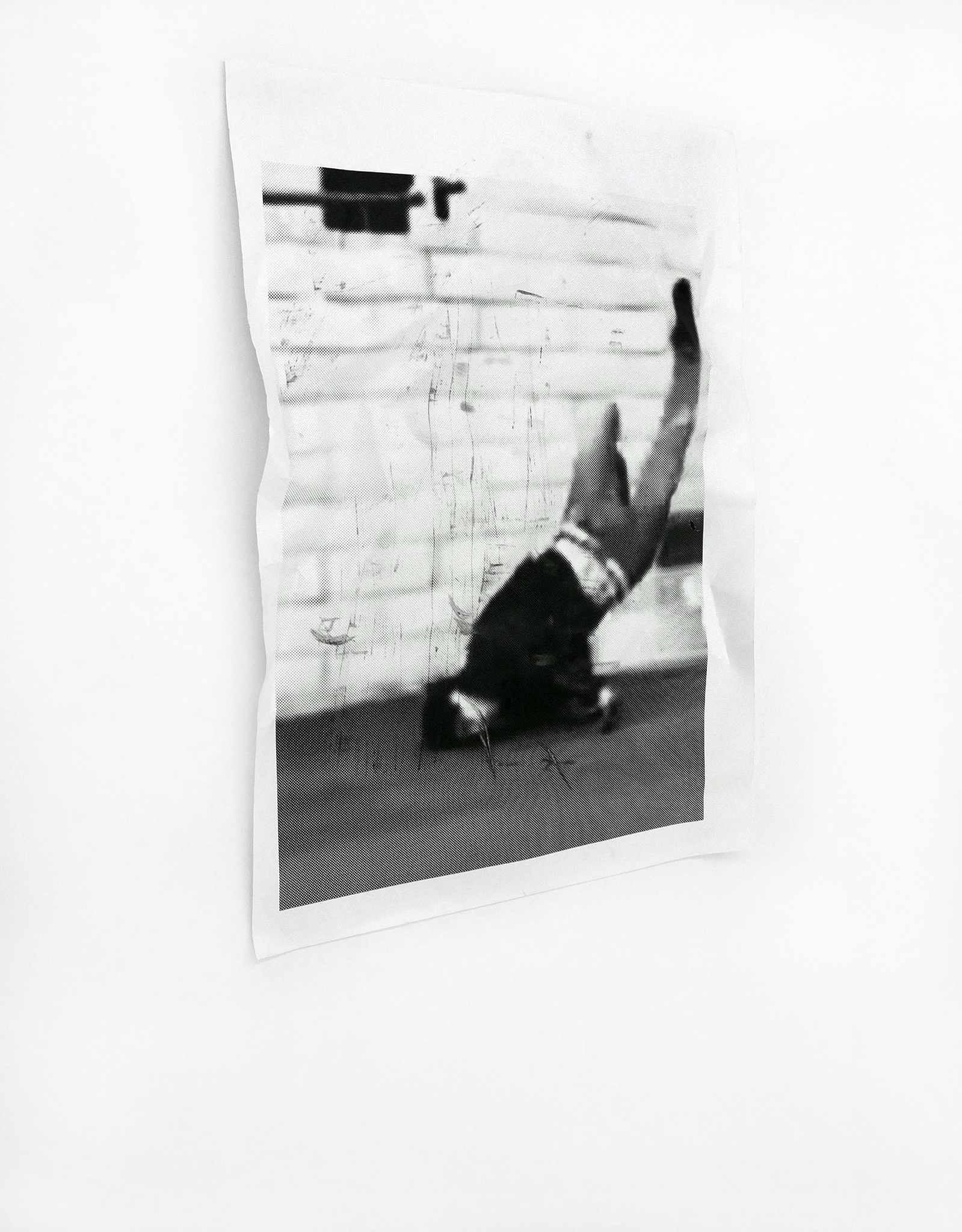 Wrong #02, 2014. Laser print on 90gr paper with marks and dirtiness after being dragged by the floor of places where people practice skateboarding. 59,4 × 84 cm.