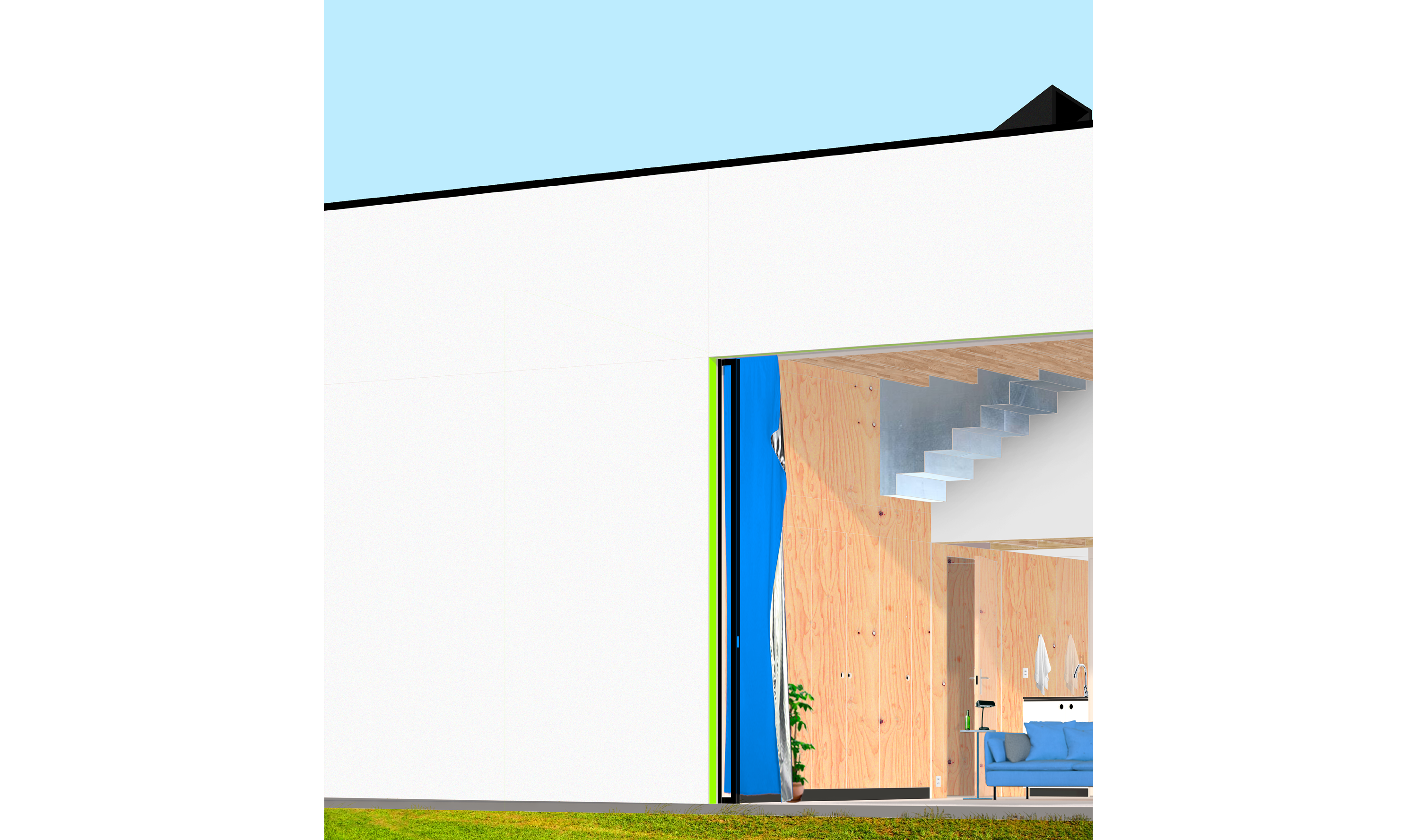 Casa em Botucatu, CLUBE (coord. de projeto: Luiz Solano).  Botucatu, Brasil, 2019. Projeto não construído.  3/4