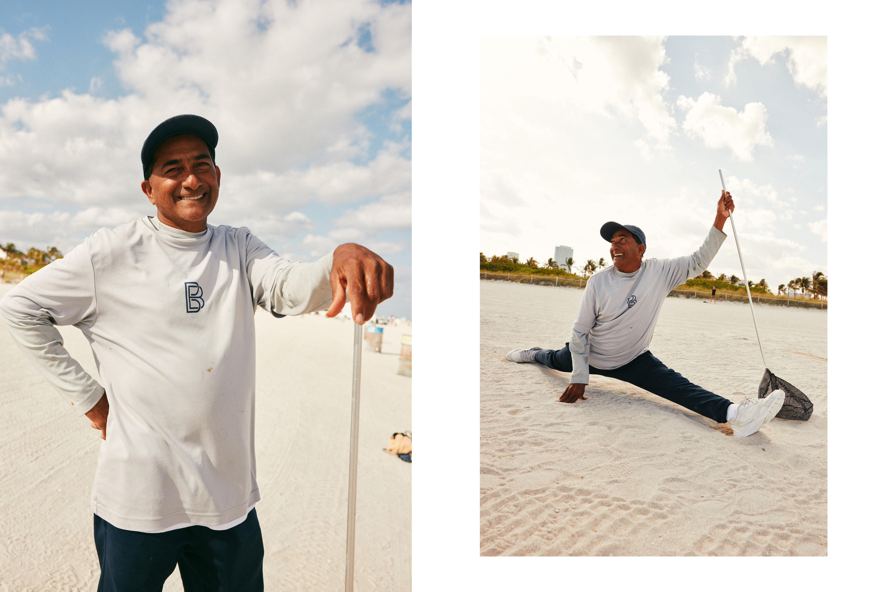 Street portrait of a beach worker in Miami photographed by Dublin based lifestyle, fashion, and advertising photographer Alex Sheridan for, capturing authentic energy and real moments