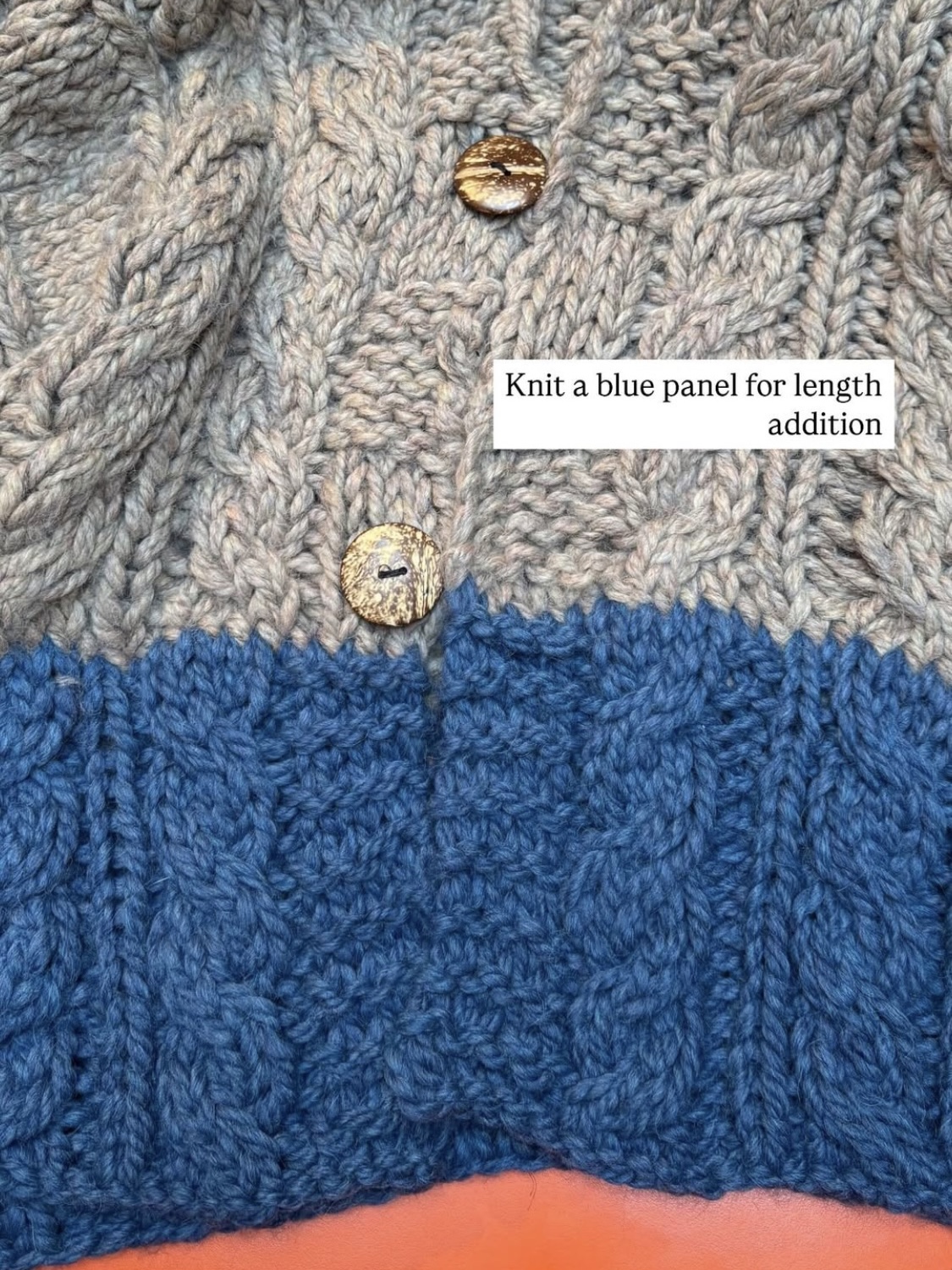 Hand Knit panel for Eva Joan Repar