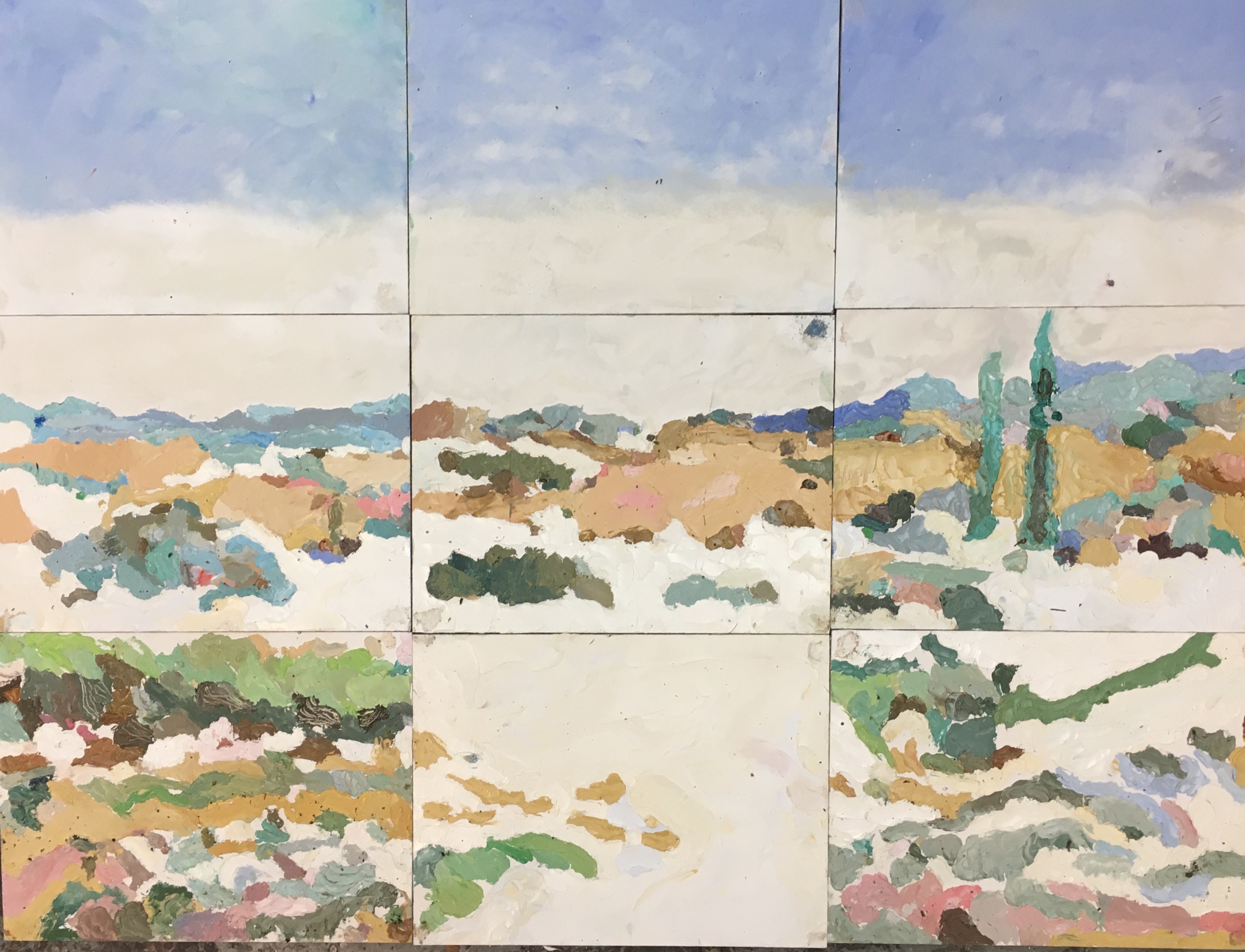 ●6:45 on the Landscape,(2023) Oil paint on board,  Open air painting