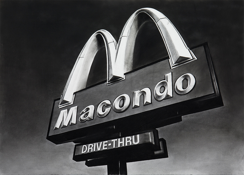 Macondo, 2016. Charcoal on paper, 45 x 63 inches.