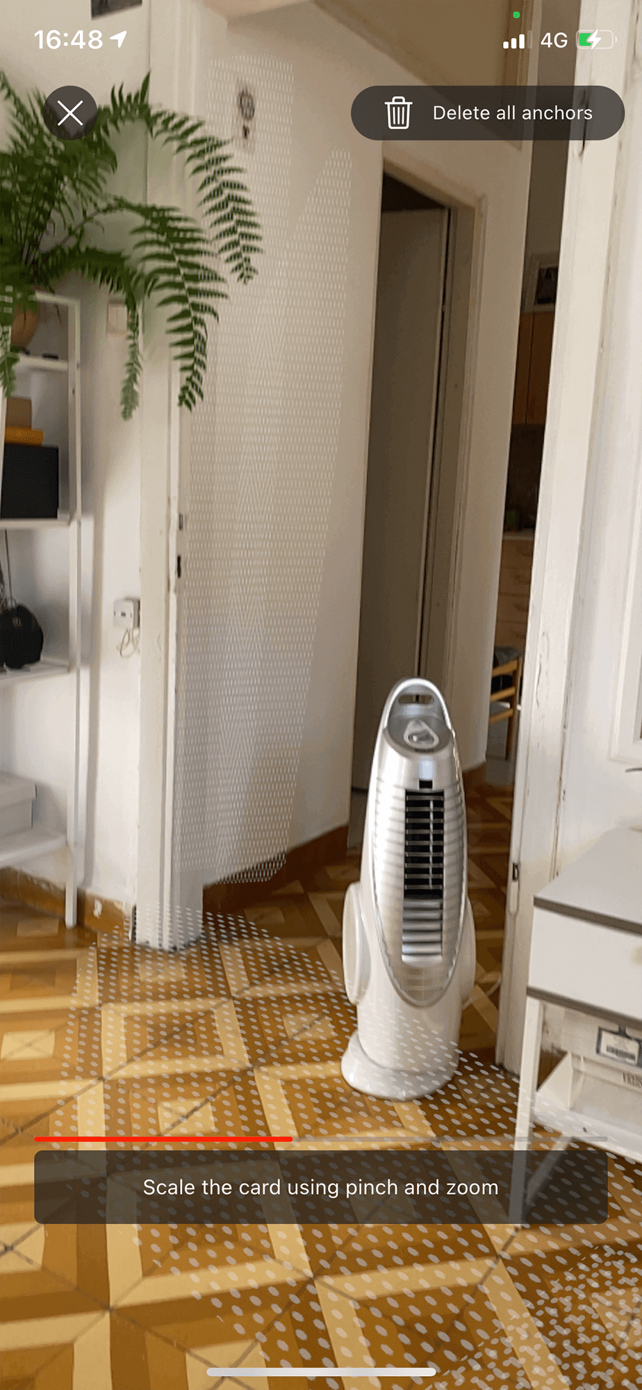 Dots grid on the mapped surfaces in the space (screenshot from a test build with multiple planes detection), 02.