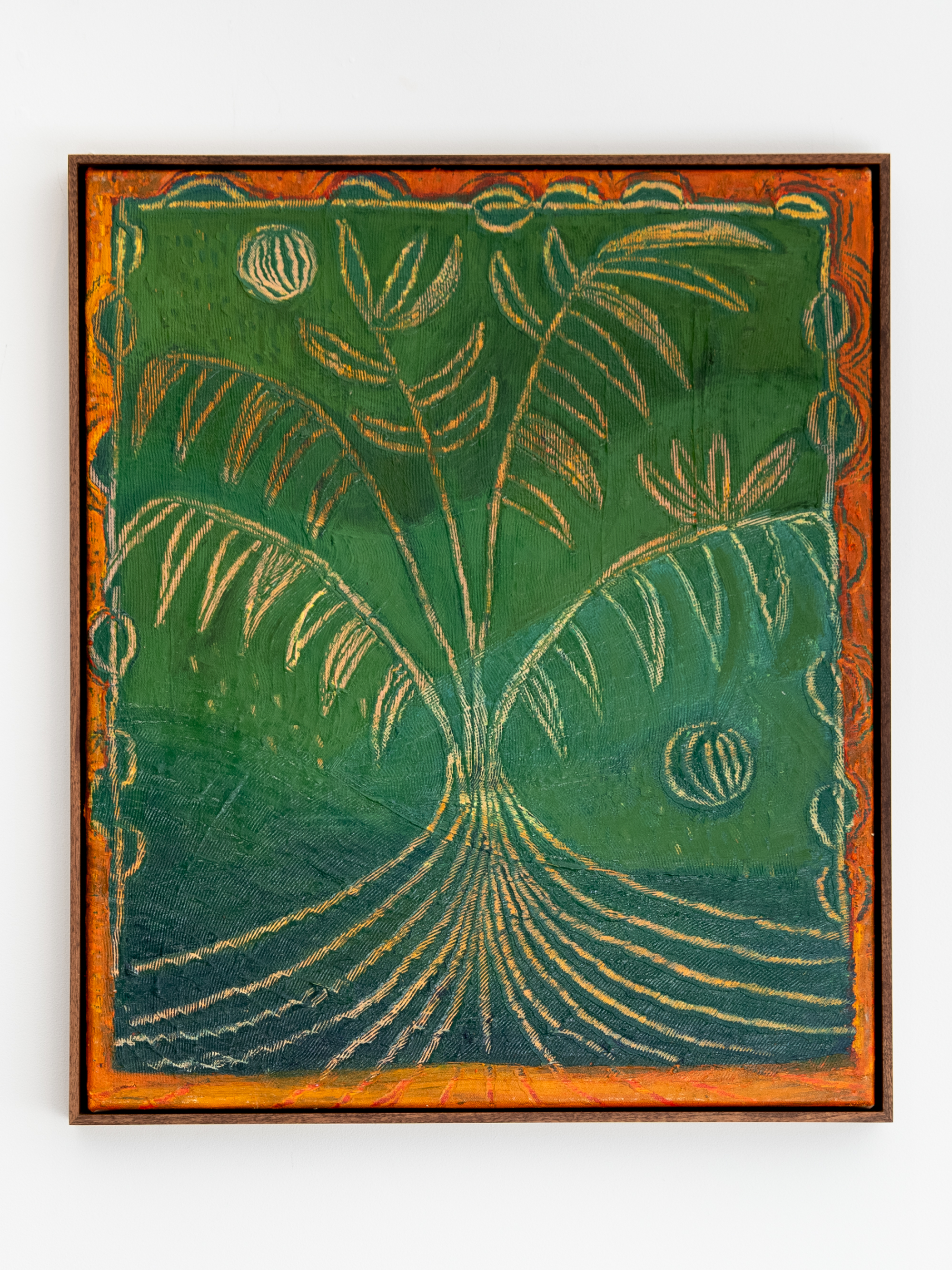 Deep forest #2, 2024. Oil & oil sticks on canvas framed in Tasmanian Blackwood. 56 x 66cm