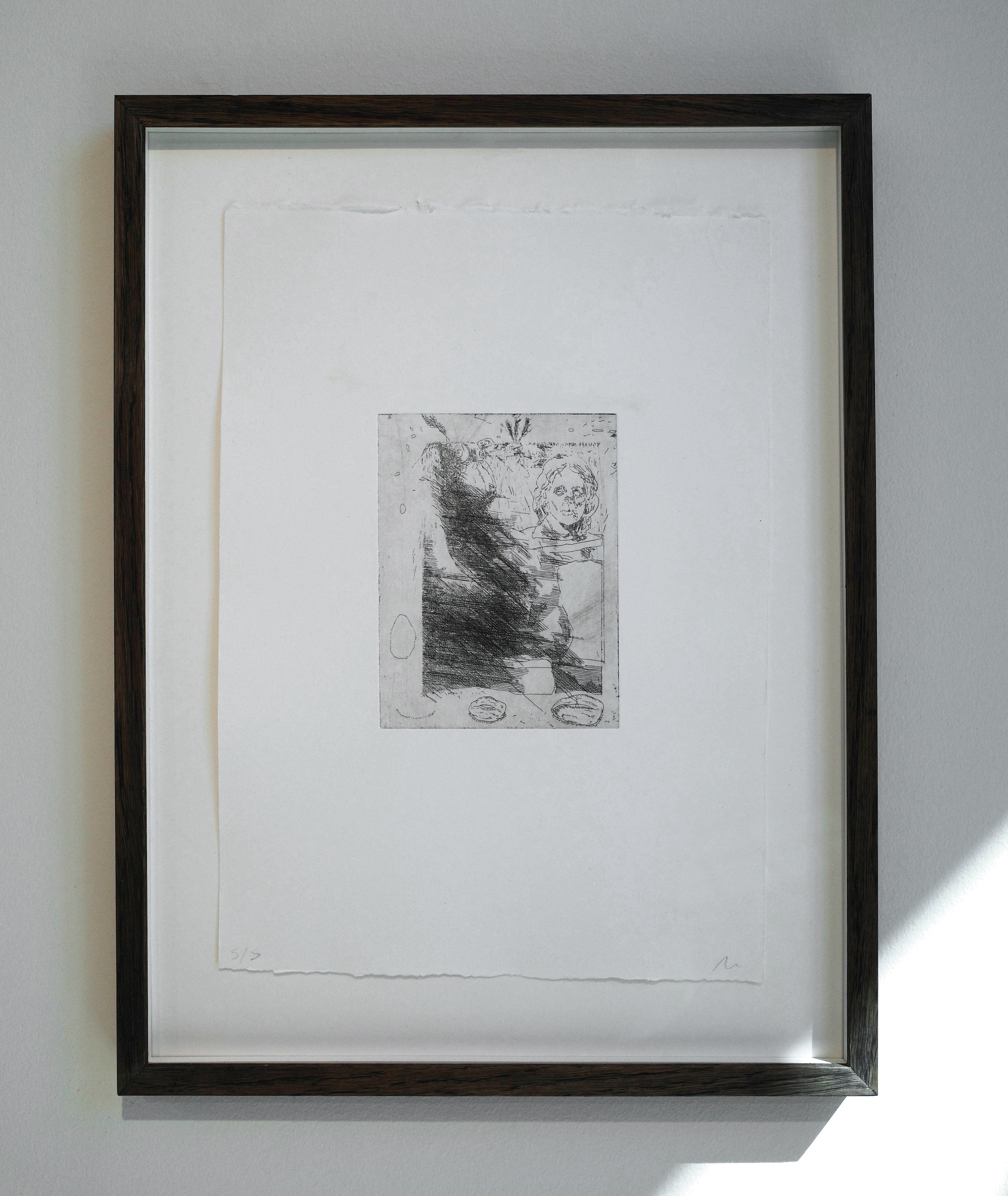 Detail of 'collaborative etching #1', etching on cotton paper — 22.9x32cm, framed in darkened oak. Collaborator: Aske Hvitved.