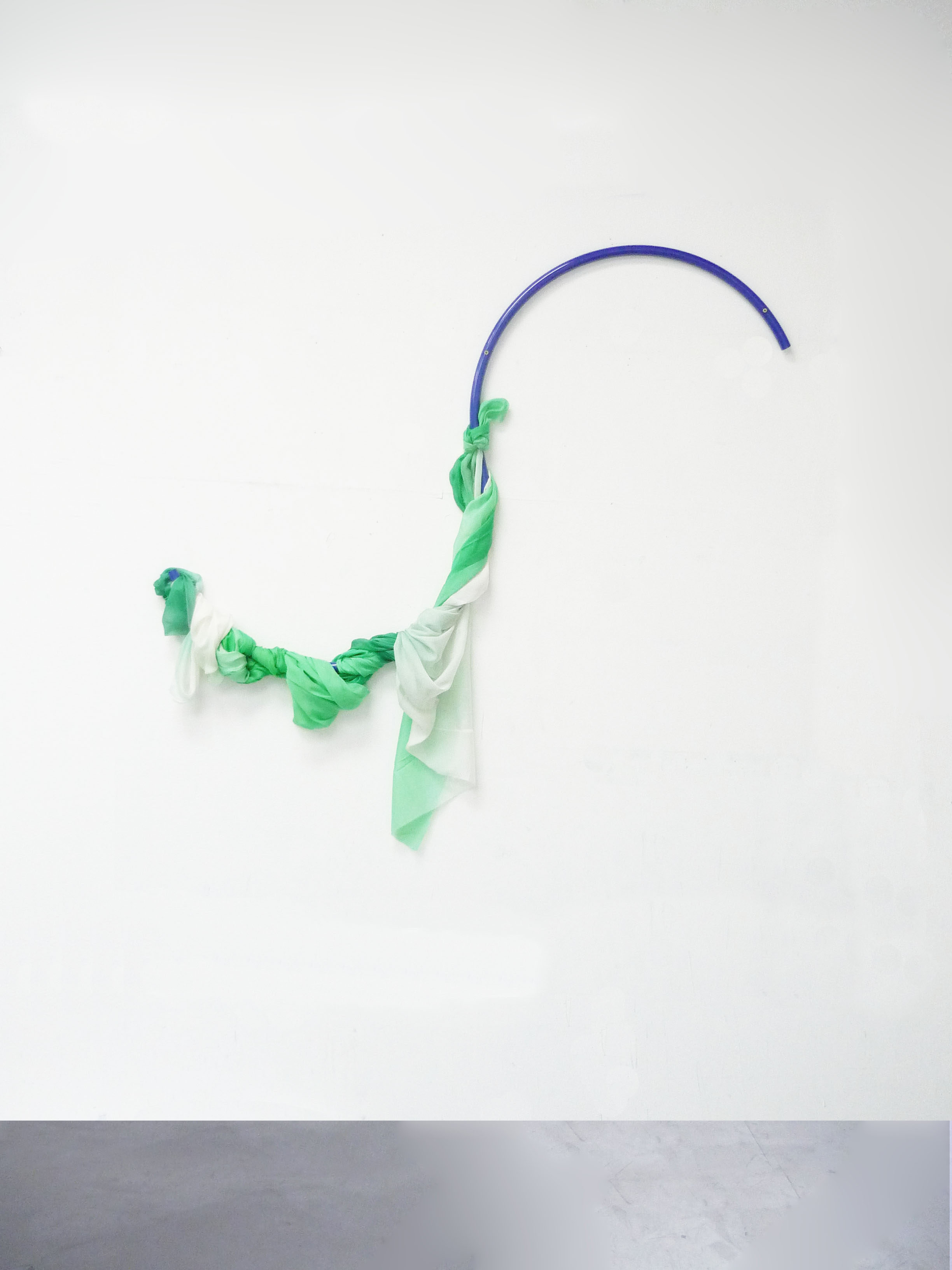 How to drape the scales of a mermaid. Epoxy paint on steel and printed silk, 150x3, 2015.