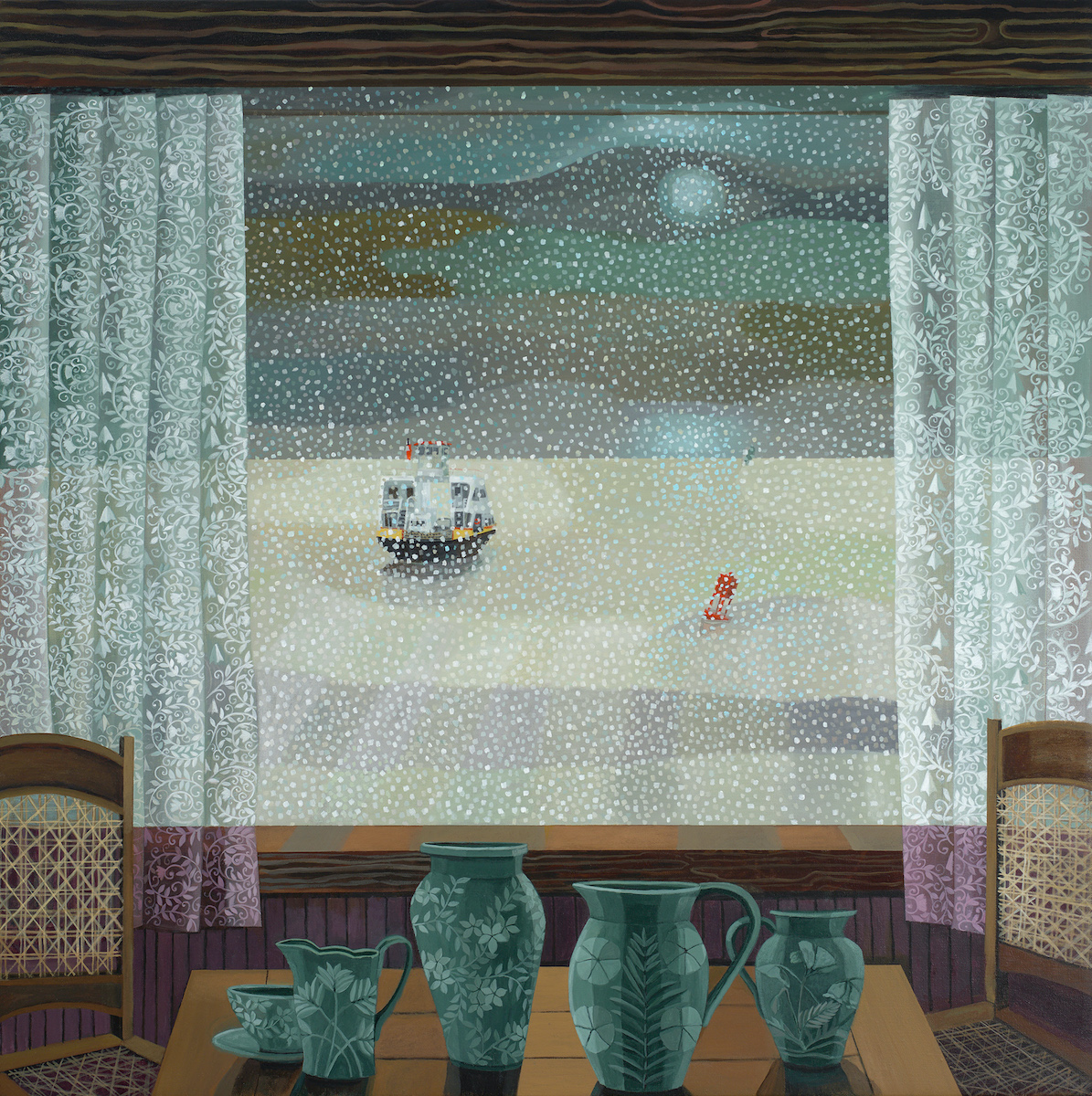 Gail Spaien, Anchored Out #4, Acrylic on linen, 41 x 41 in.(Sold)