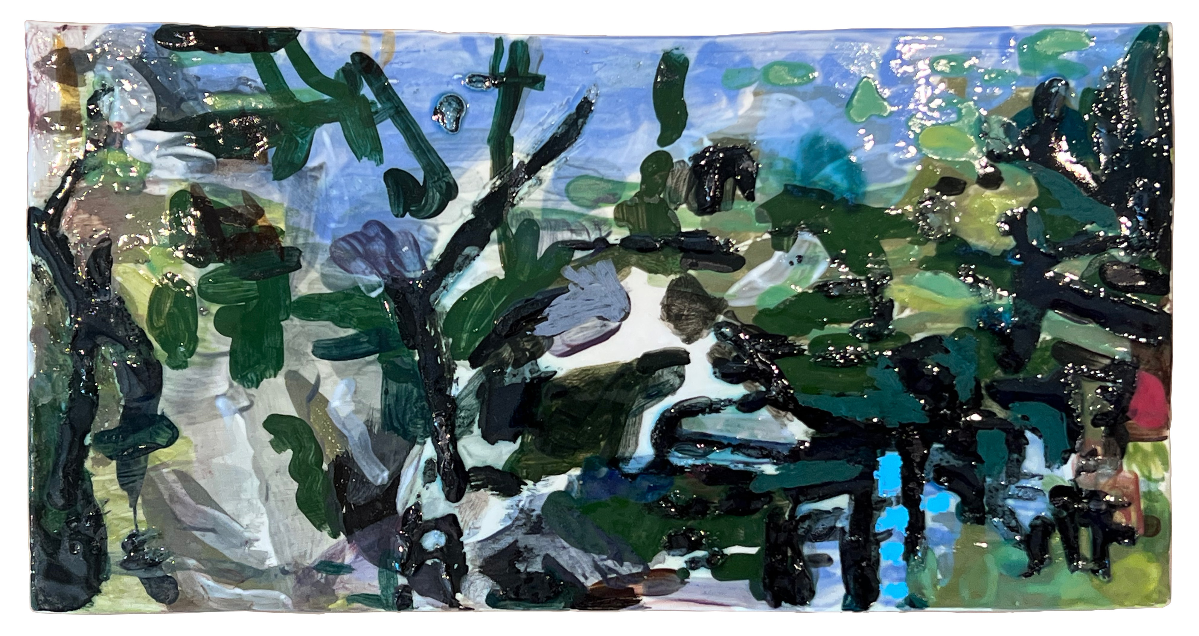 tile detail, pigment, glaze, fired earthenware, 12 x 6".