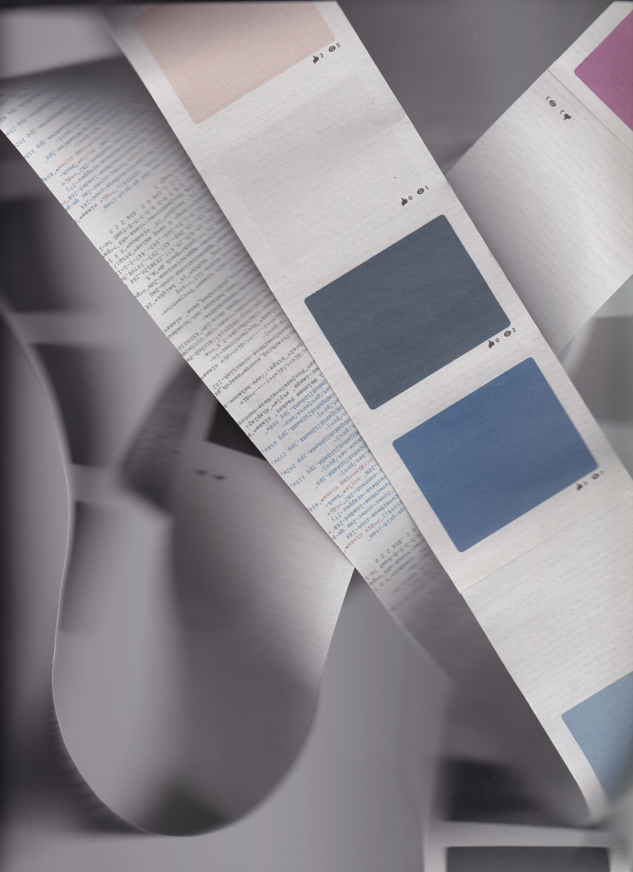 Lazy Loading (Scan), abstracted data from Behance printed on newsprint and digitally scanned, 8.5 x 11”.
