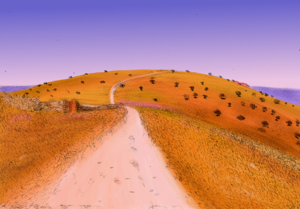 The hills, 2021, Pencil on paper and digital coloring, 40x60cm