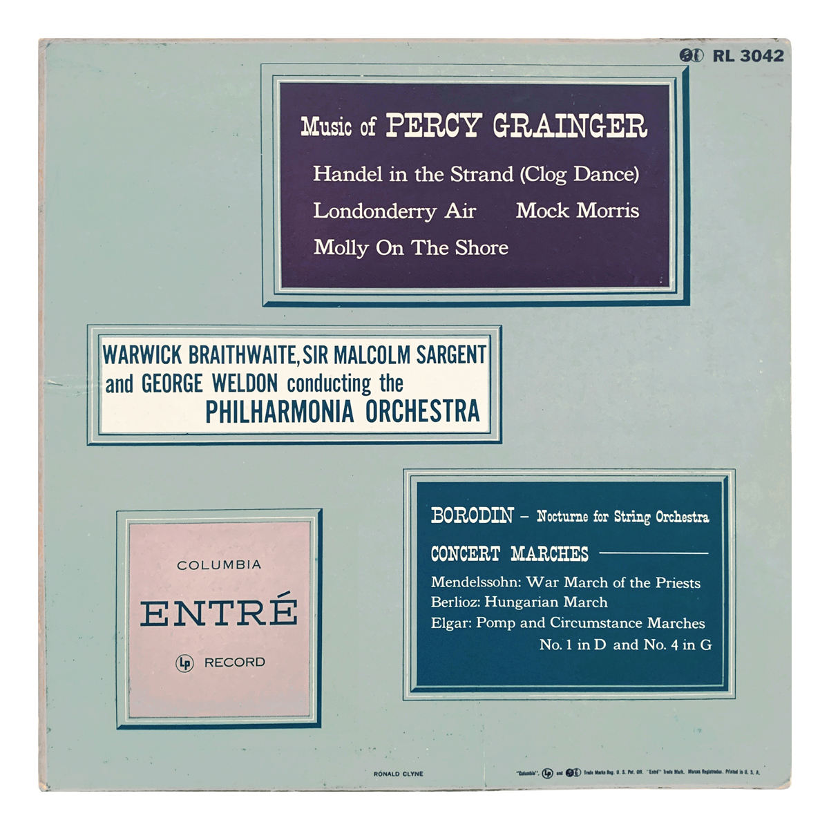 Columbia Entré RL 3042 Various The Philharmonia Orchestra - Warwick Braithwaite / Malcolm Sargent / George Weldon Design: Ronald Clyne (credited)