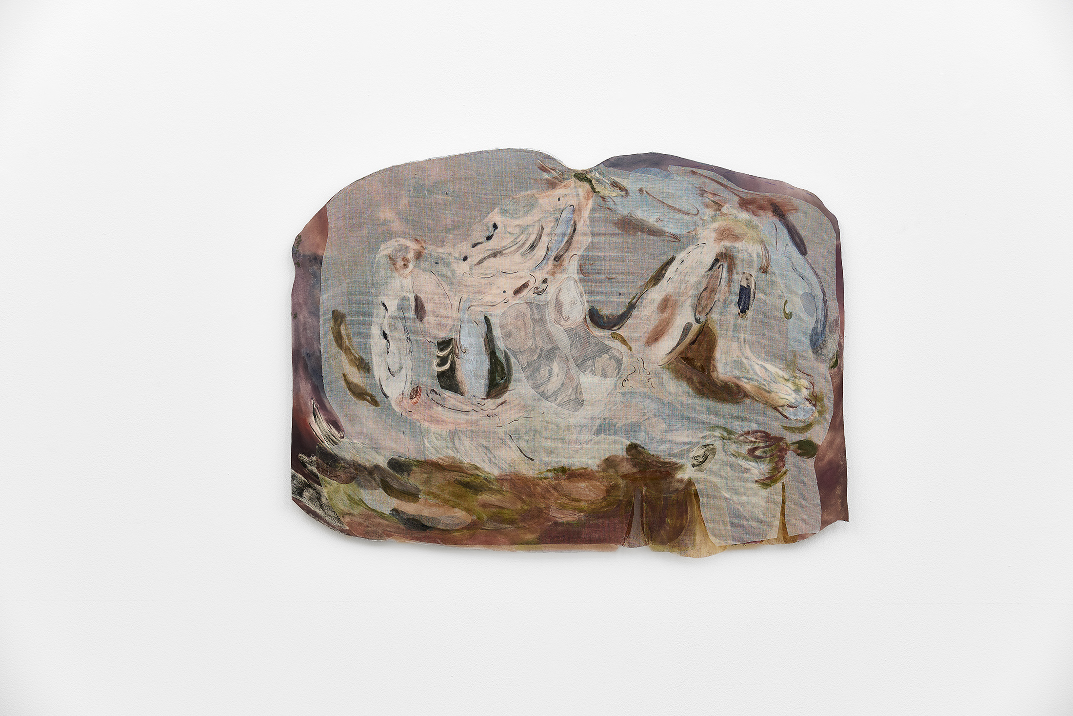 Jeanne Gaigher, after The Sacrifice II (dir. Andrei Tarkovsky) (2025) | Ink, acrylic, raw canvas, scrim, thread, kiaat wood, 97 x 132 x 2.5cm 