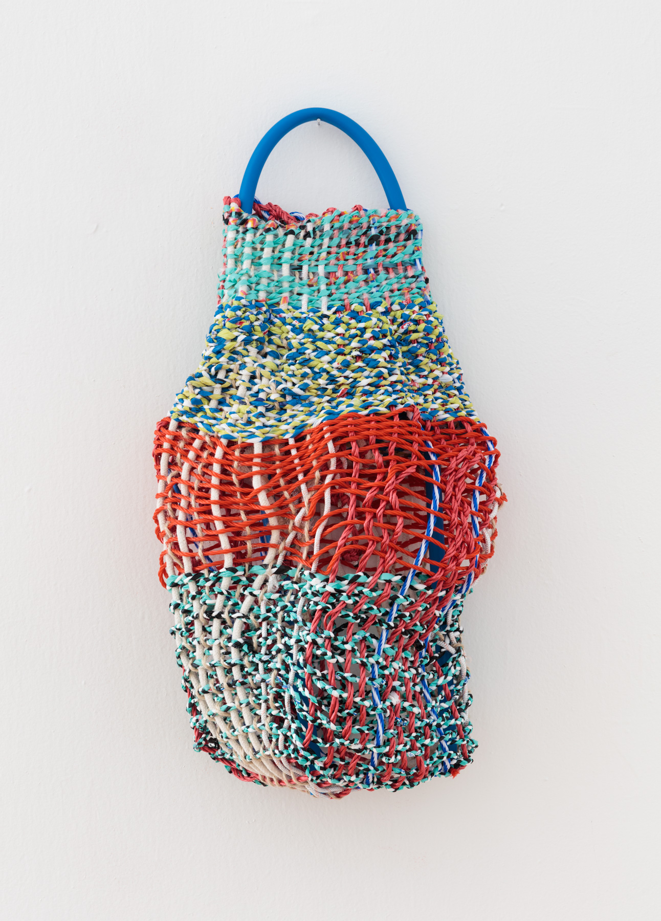 Unmoored, 2019, Jute twine, cotton rope, polypropylene rope, braided plastic bags, plastic pipe, 28 x 16 x 6 inches