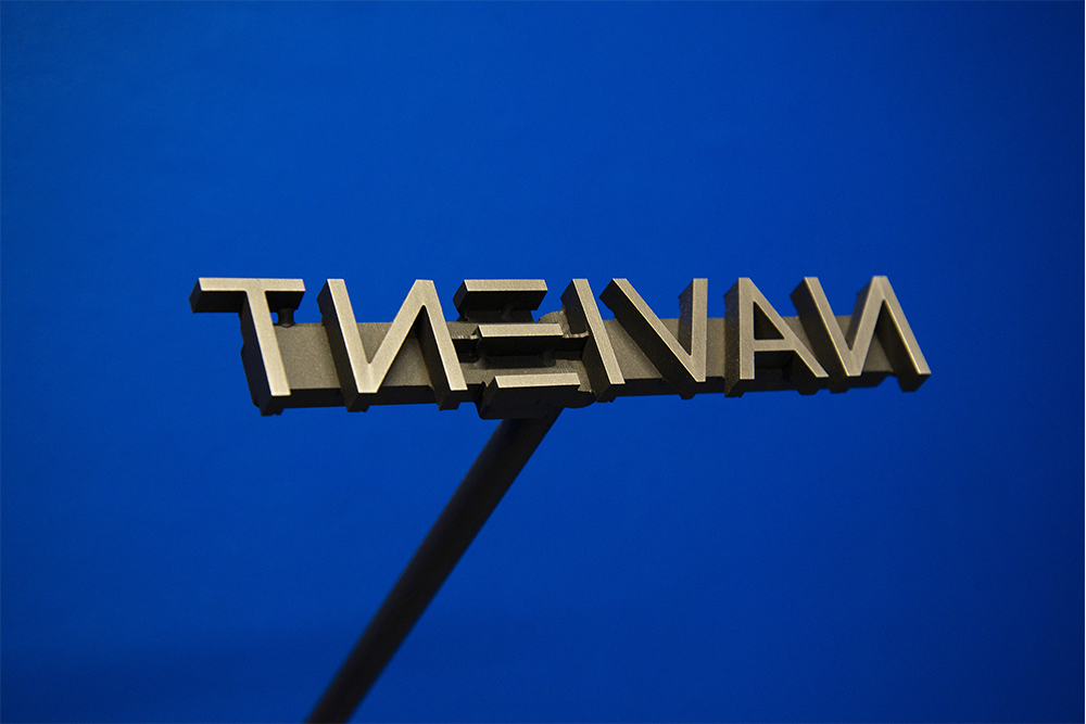 Camilo Godoy: Debtor (Navient), 2019. Stainless steel, 34 x 3 x 5 inches.