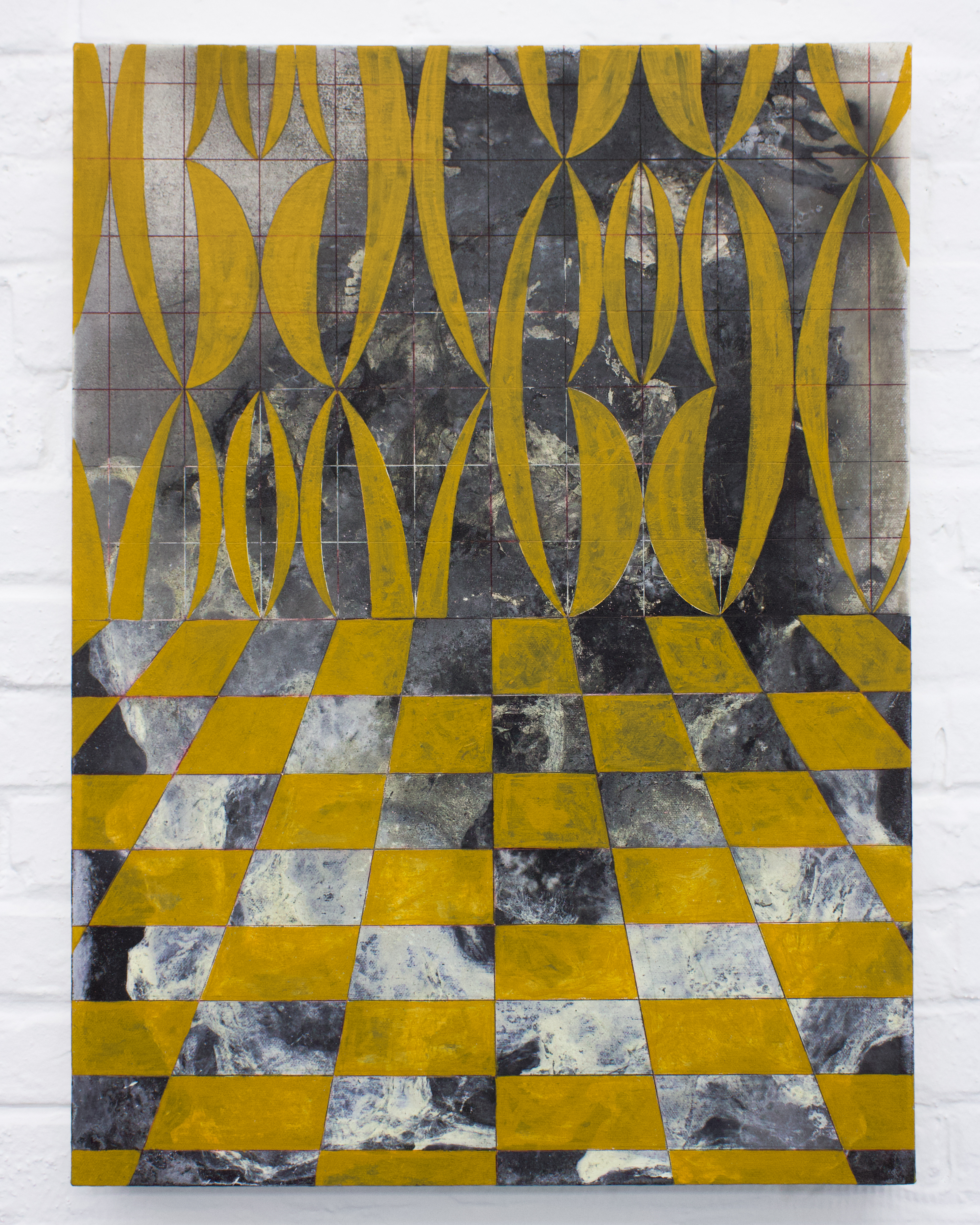 ”Black iron oxide, titanium white and mars yellow”  egg yolk and flaxseed gel on canvas lined on wood, 60,5x45cm