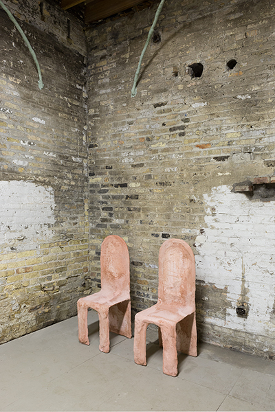 Hanging Gardens, 2016, concrete, pigment, burlap, pvc pipes, glass, construction steel mesh