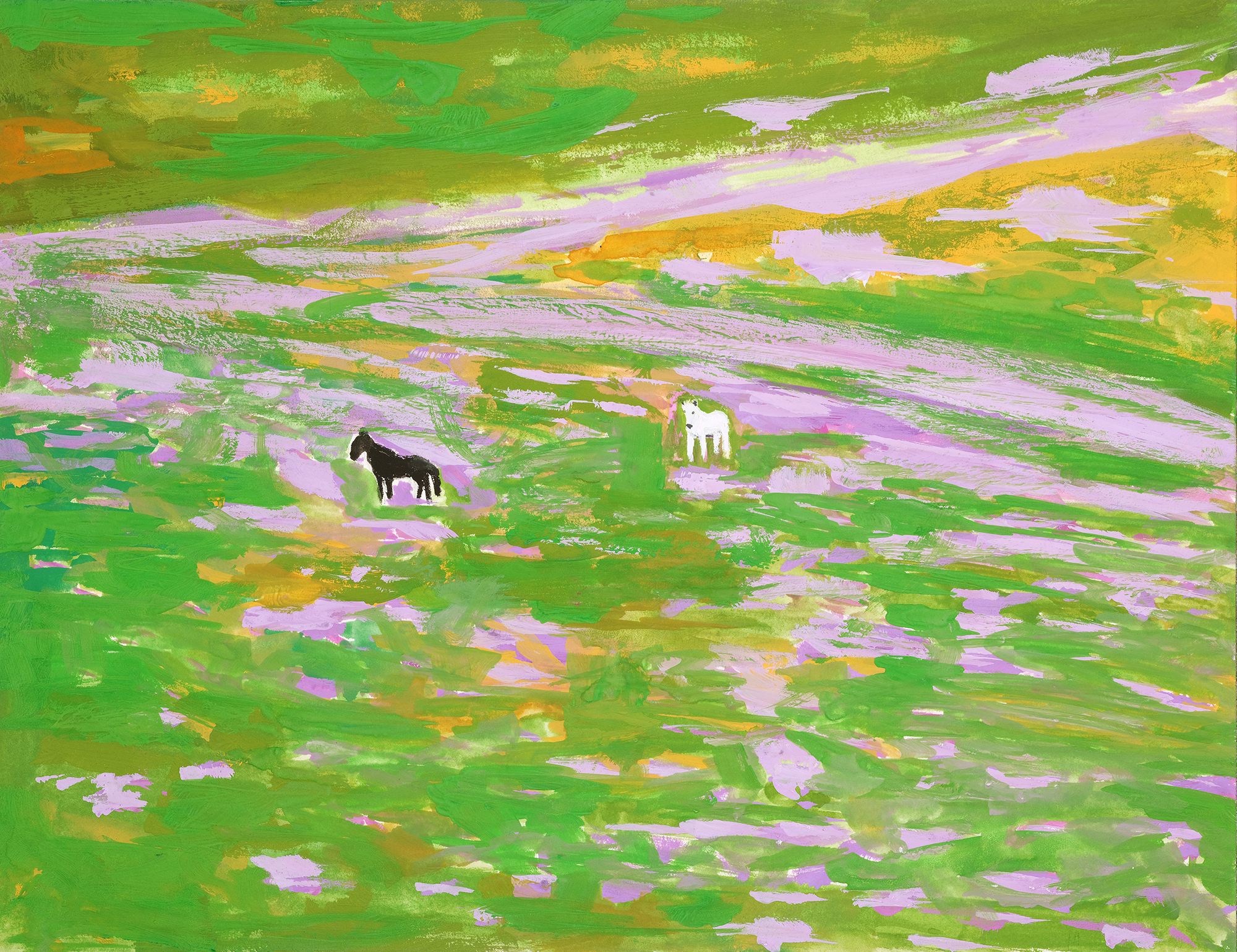 Field of horses, Gouache on paper, 20x26 cm, 2023