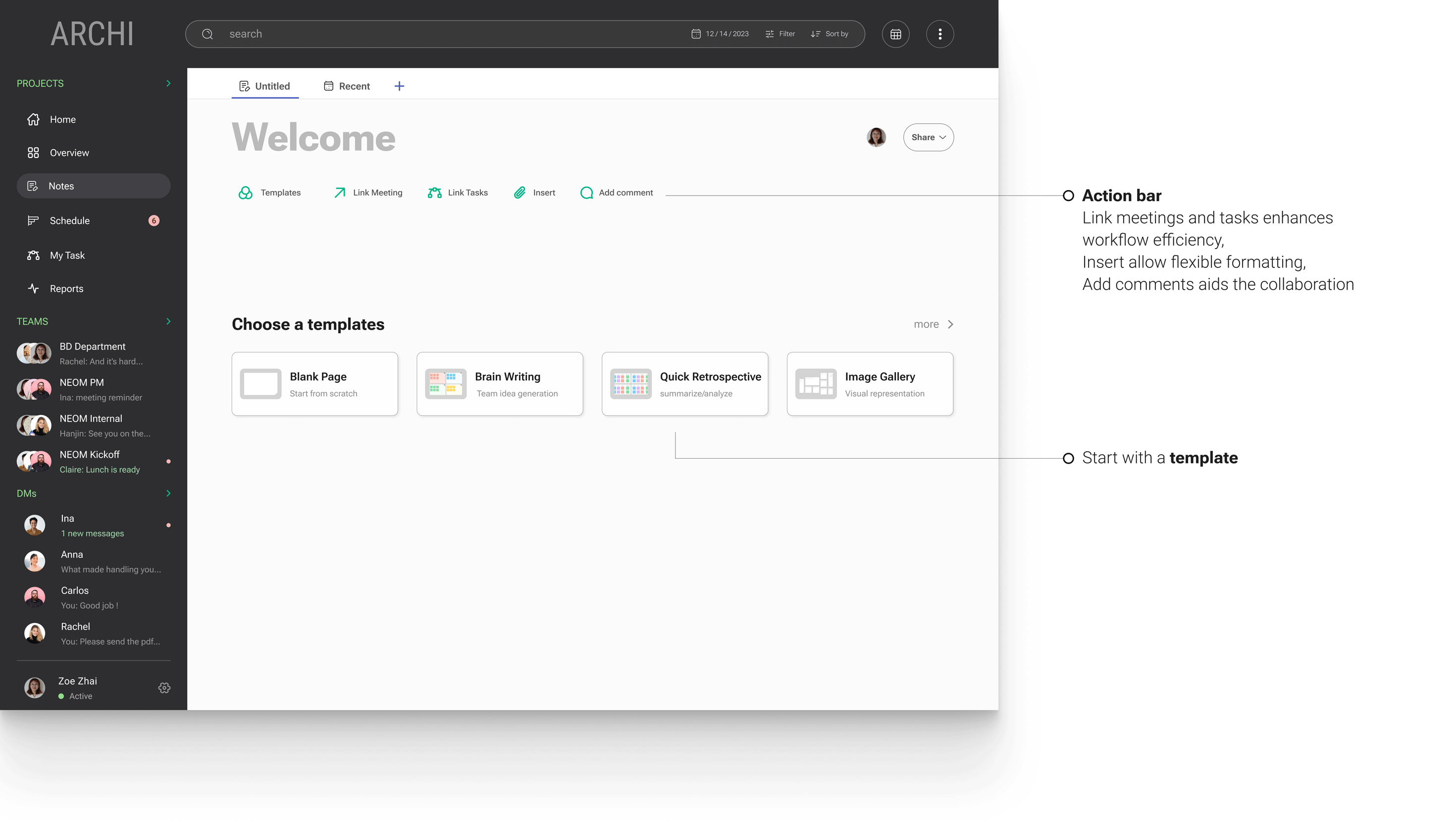 Notes:    Easy note-taking empowers users to stay creative and organized in the design office. 