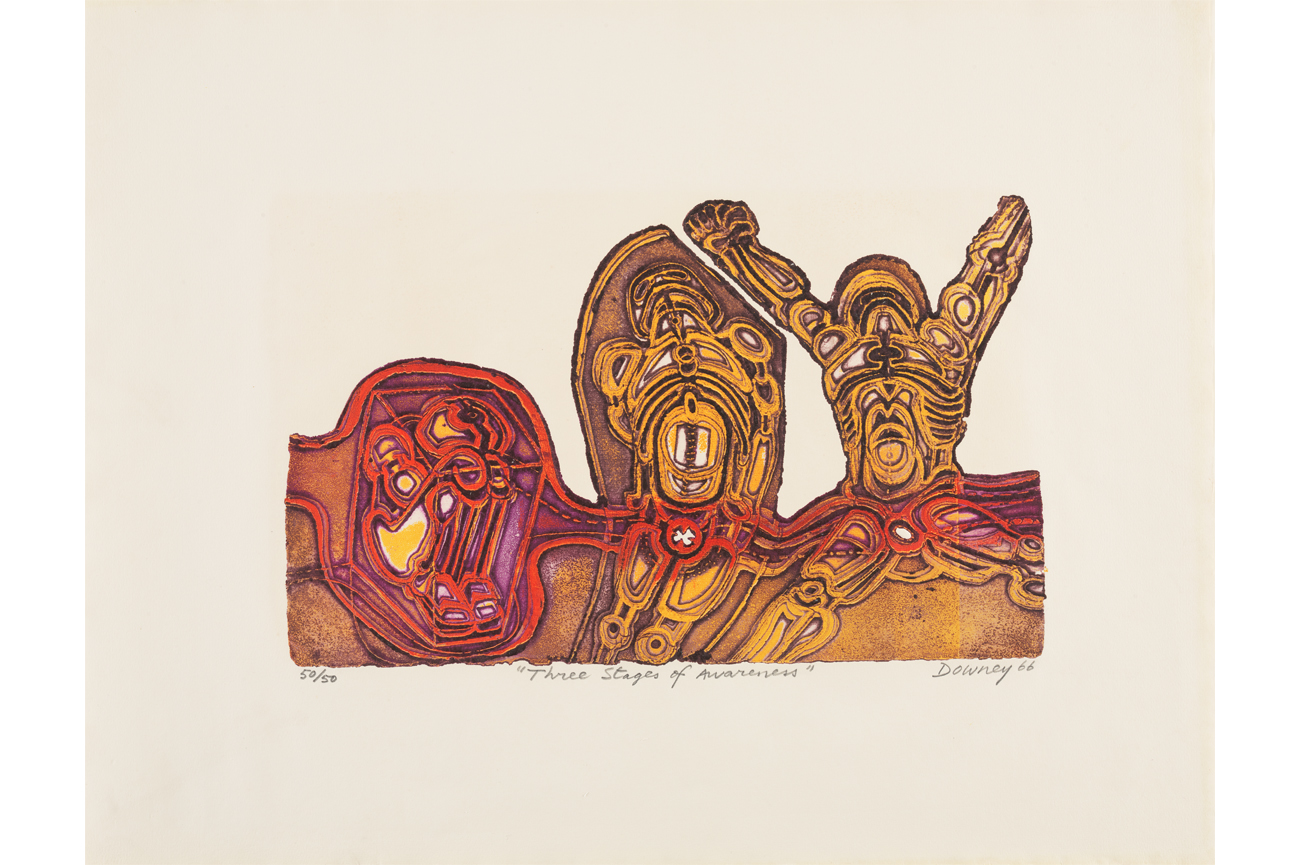 Juan DowneyThree Stages of Awareness del portafolio "Awareness of Love", 1966Aguafuerte viscoso Hayter sobre papel Arches58 x 73.5 cm