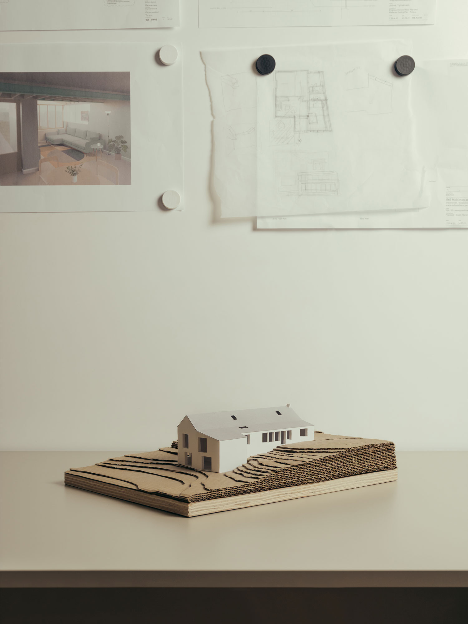 Study model for a cottage on a hillside