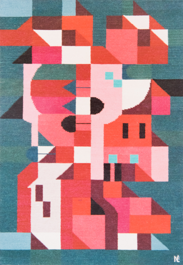 Handwoven wool rug. Serial production. 1990's