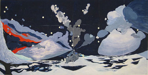 “Lil’ Åke” (Lill Åke), acrylic and collage on vellum, 108x216”, 274x549cm 