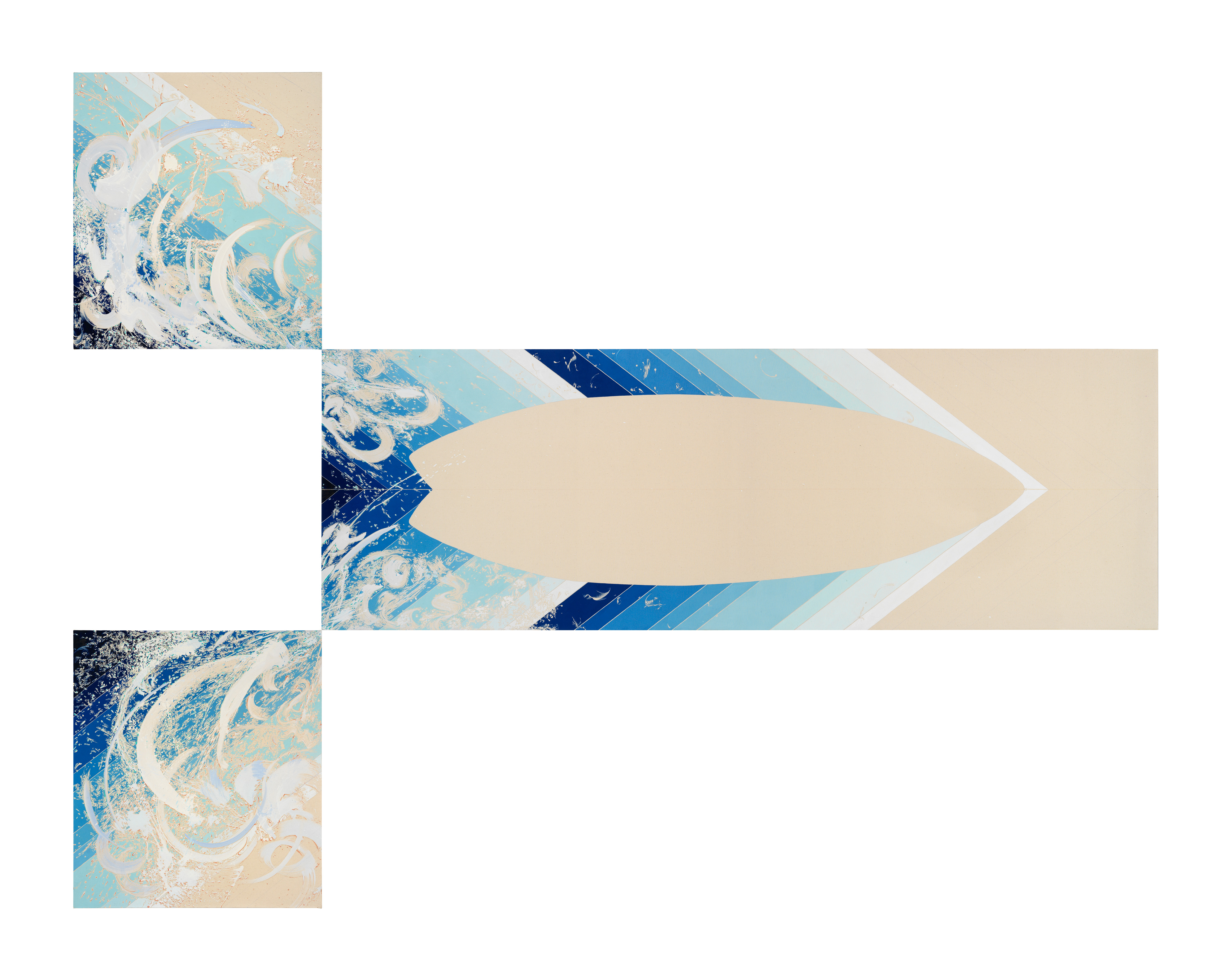 sosFound::subject_citizen:a_shrimp-that_eats_sand_MEMORY_BOARD, 2022, oil on canvas, 2x (79,5 cm x 71 cm) & 80 cm x 240 cm