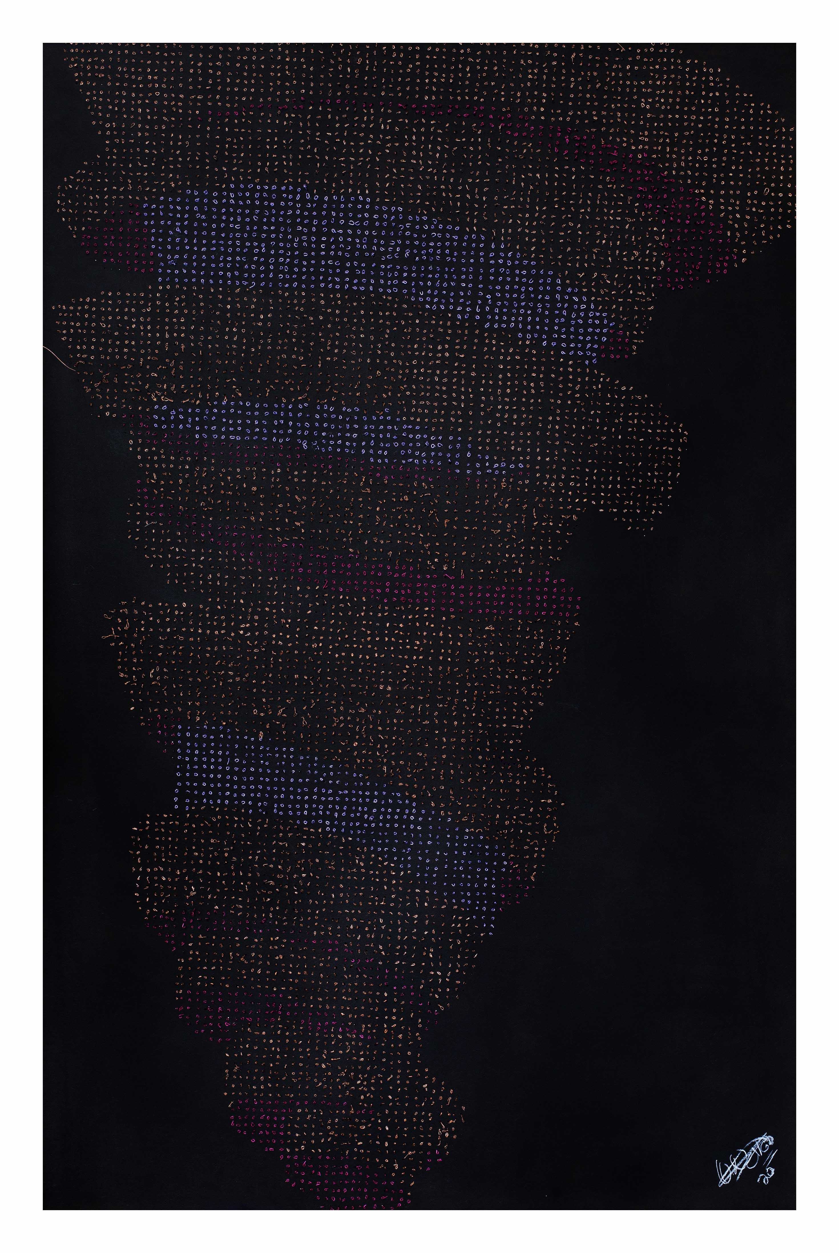 Olwethu de Vos, A Beautiful Shit Storm IV (Rectoverse), 2020, 150 x 100 cm, Ink, acrylic paint, pastel, charcoal, copper wire and blow torch on board, R32,000.00