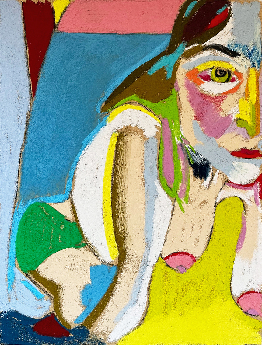 Self-portrait (chartreuse), 2023Pastel on paper15 3/4 x 11 4/5 in.40 x 30 cm