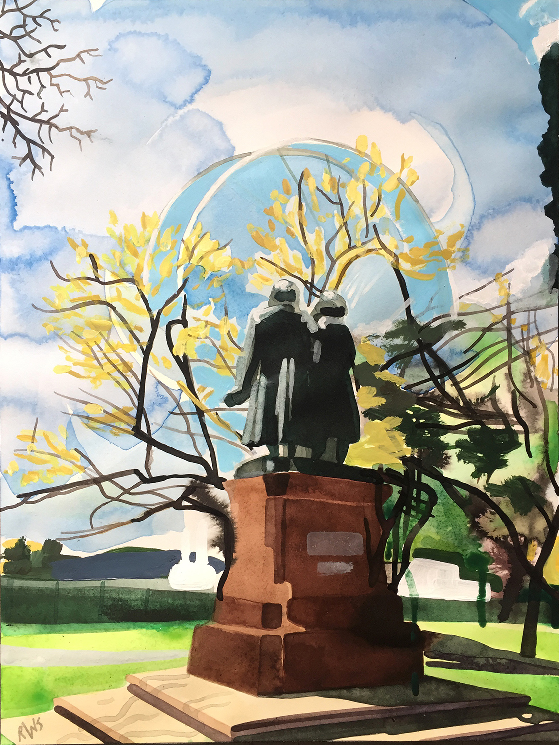 monument. watercolor + ink on arches. 16 x 12 inches