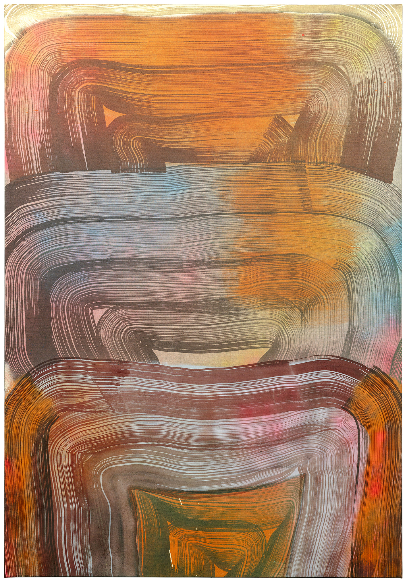 Limittäin laskeva, 2023, casein tempera and acrylic on linen, 200 x 140 cm