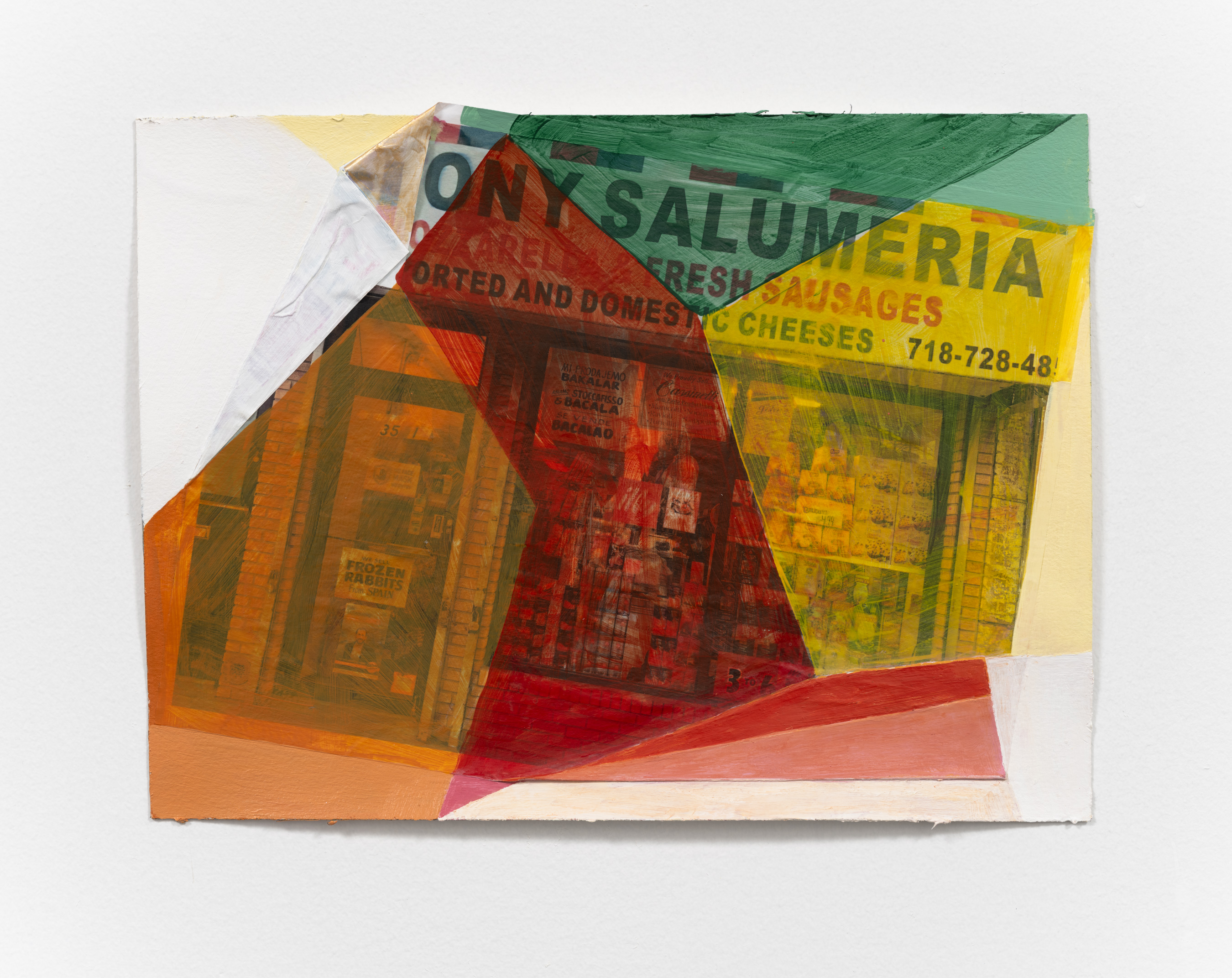 Tony's Salumeria, 2023, 9 x 12 in, Acrylic and printed photograph on Arches paper