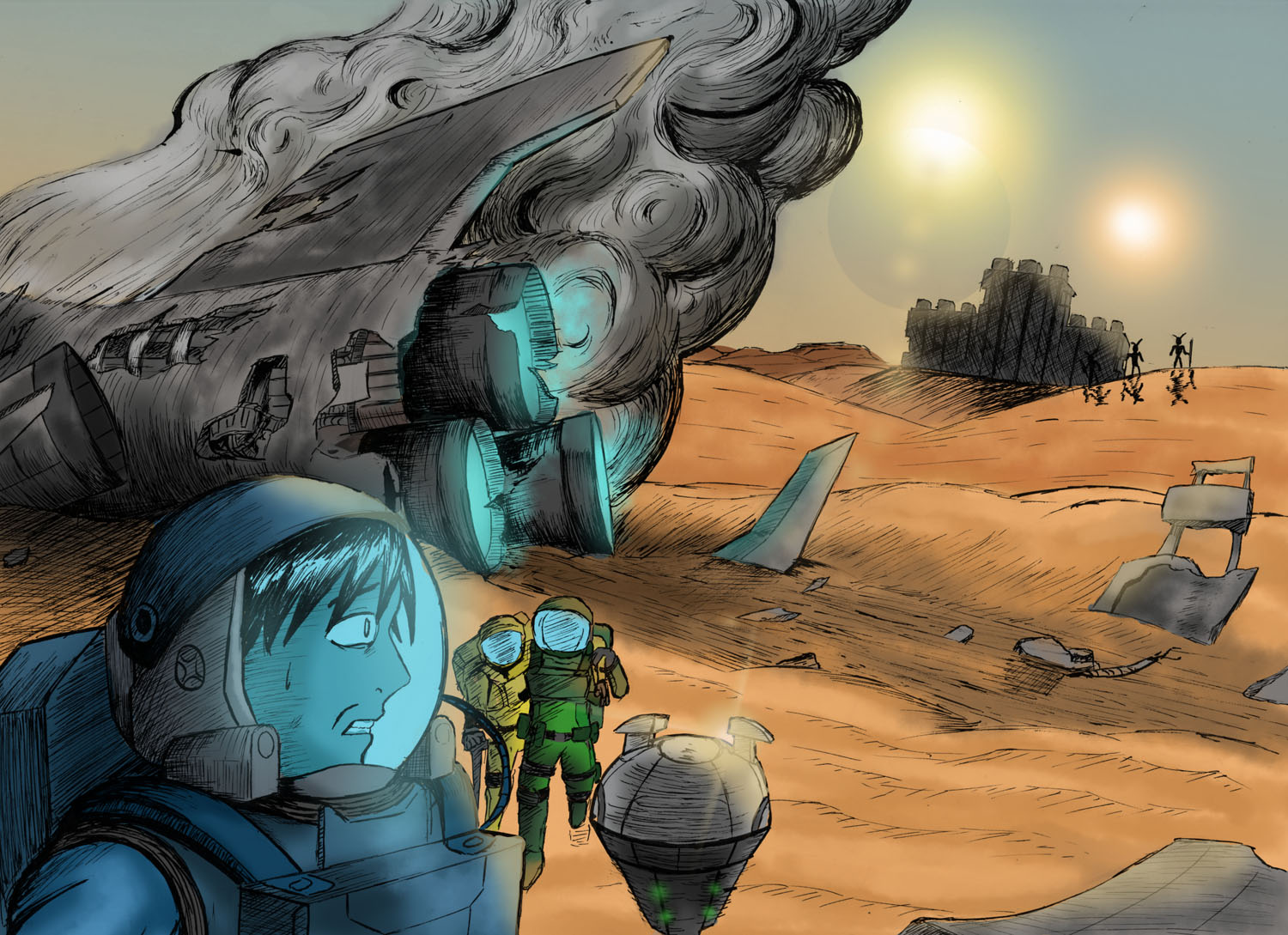 Crash Site EncounterPen & Ink + Digital Tools, 2102x1526, 2022