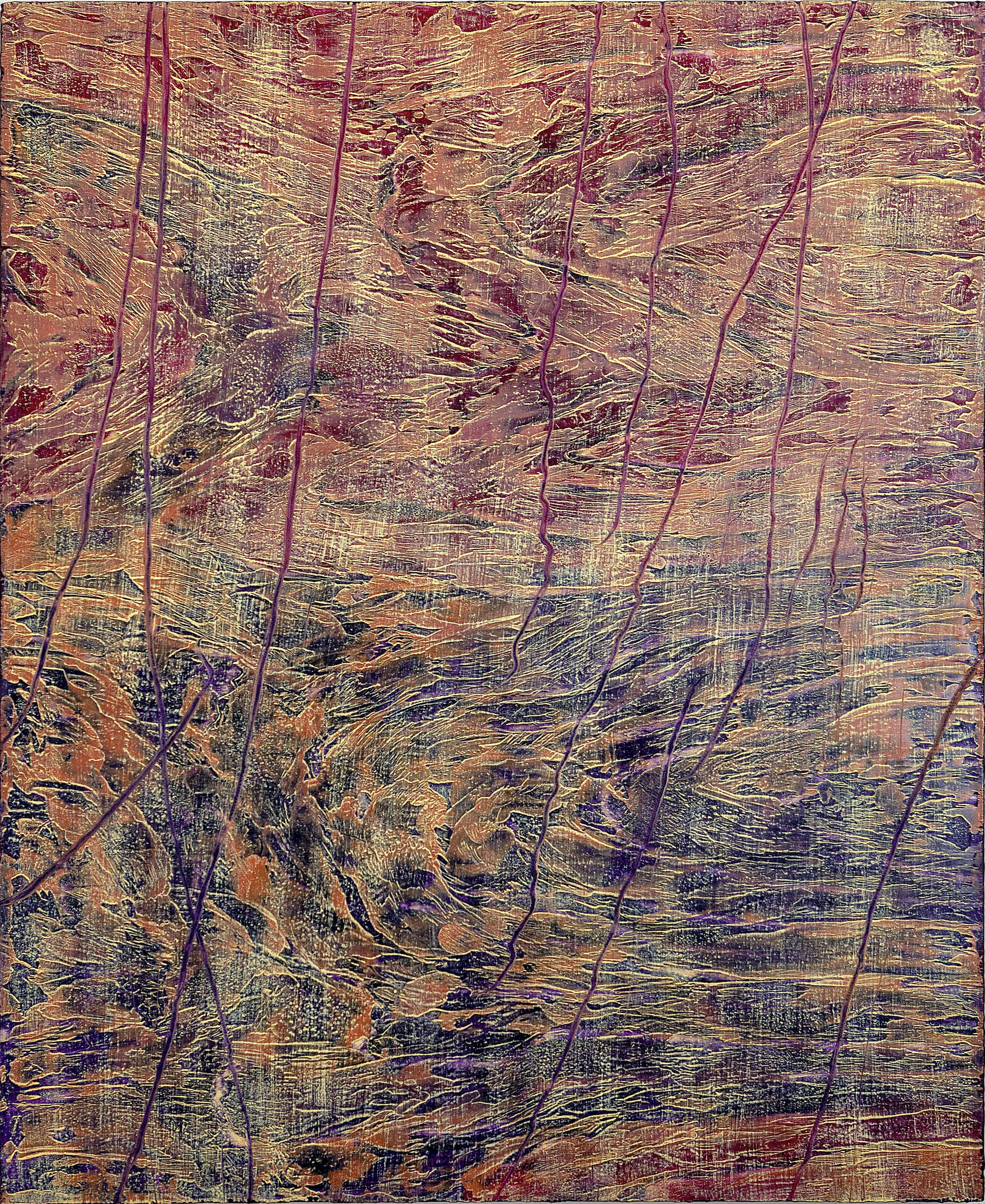 While my Lungs Fill with Flames, 2020. Encaustic wax on panel, 48 x 39.5 in.