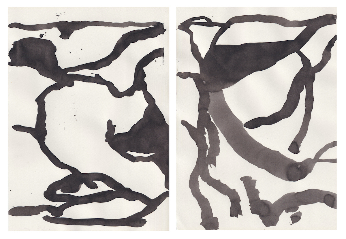 Red Valley Study (diptych) 2, Ink on Paper, 28cm x 38cm, frame 47cm x 57cm