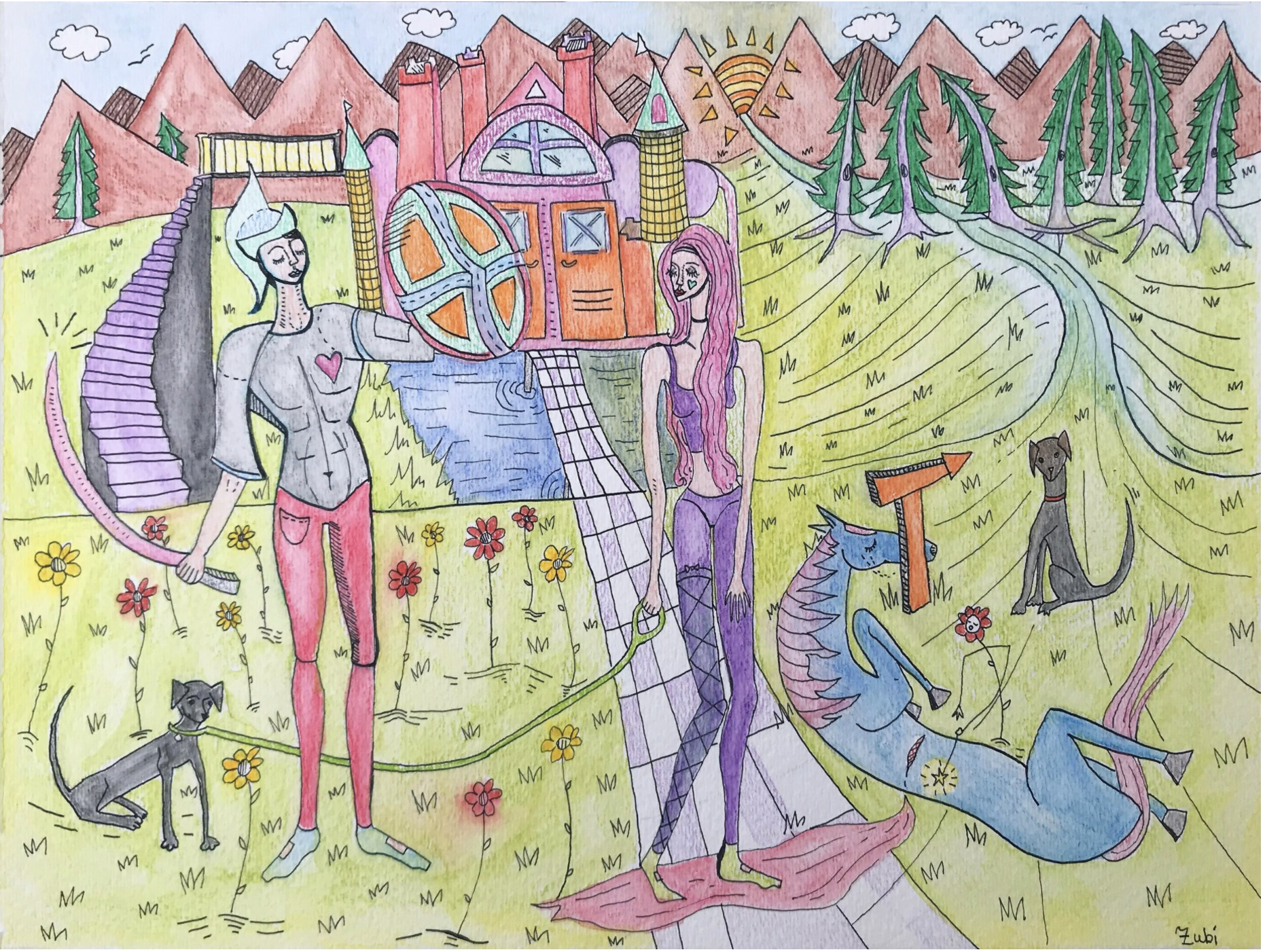 The Prince Shows Off His Shield, 9 x 12 inches, Ink and watercolor, 2015.