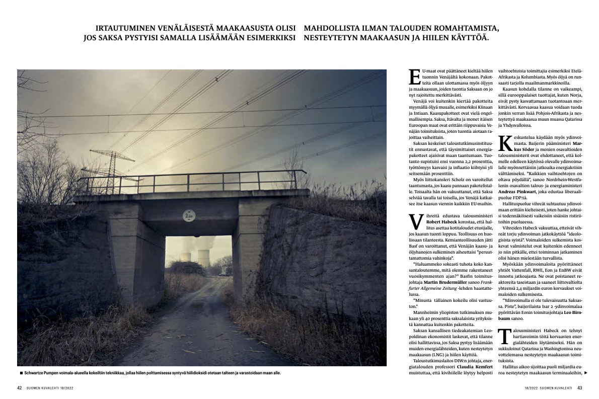 Suomen Kuvalehti publish Joakim Eskildsen's work on Germany's energy policy  - Institute Artist